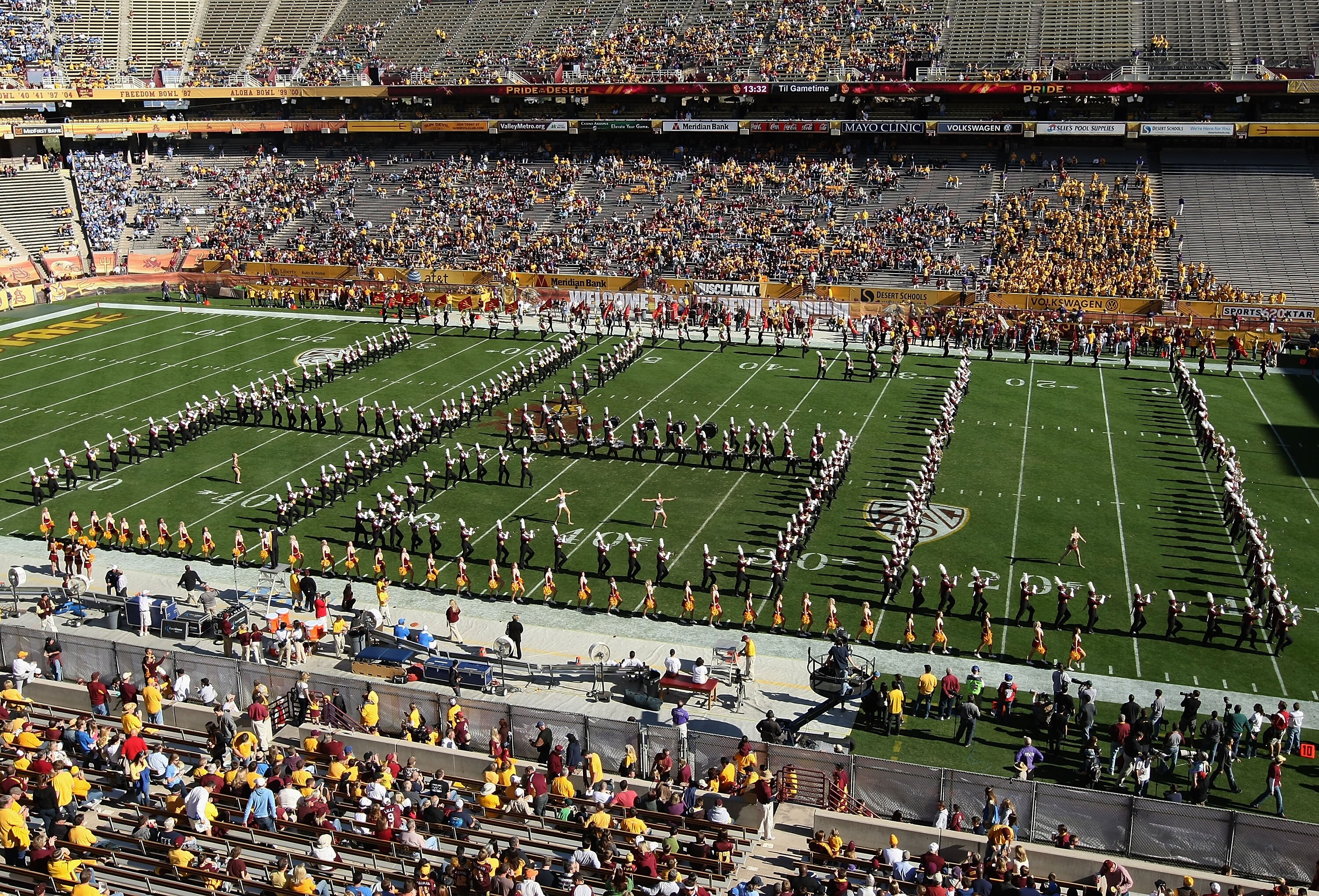 TEMPE, AZ - NOVEMBER 26:  The Arizona State Sun Devils marching band performs during the college football game against the UCLA Bruins at Sun Devil Stadium on November 26, 2010 in Tempe, Arizona.  The Sun Devils defeated the Bruins 55-34.  (Photo by Chris