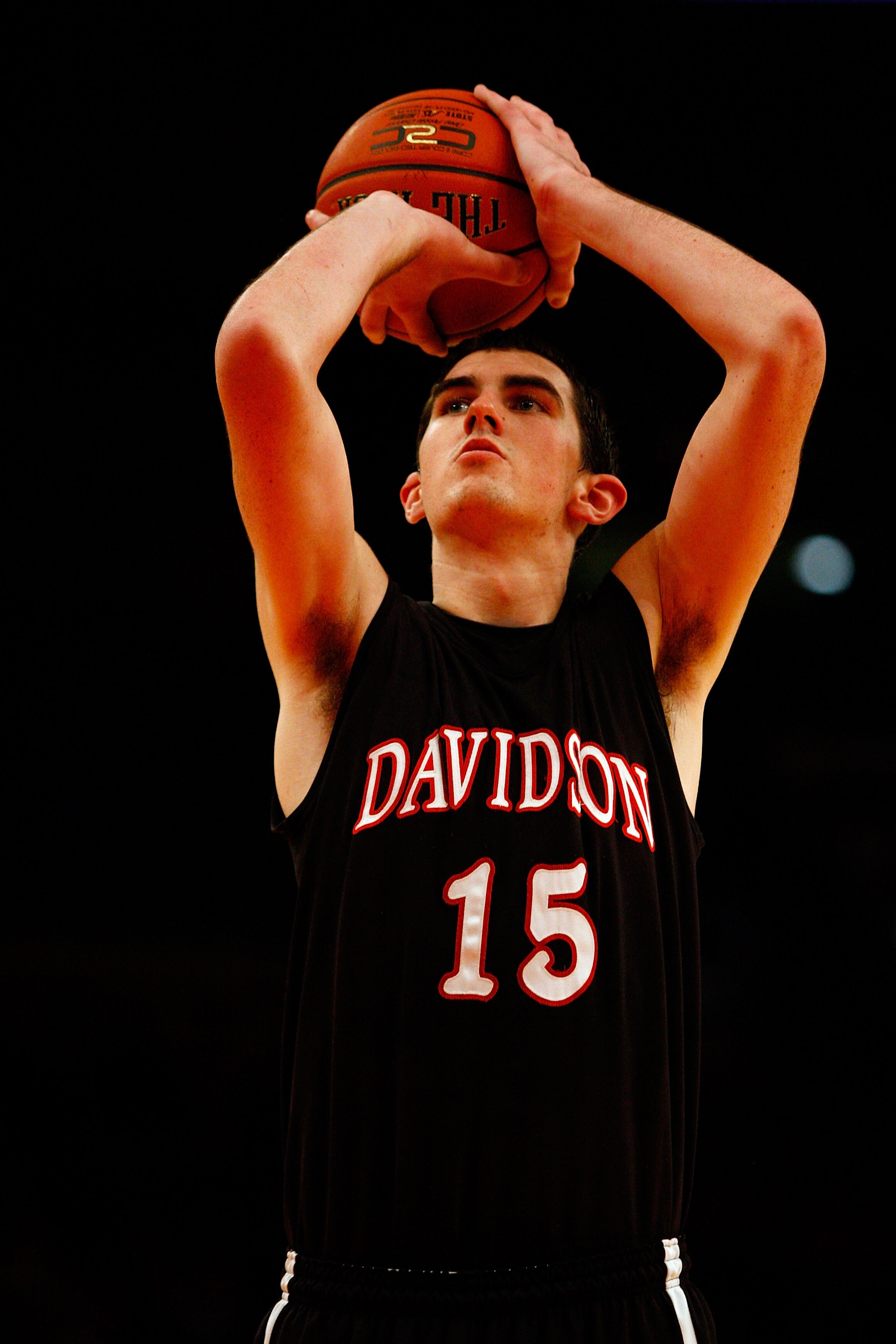 NEW YORK, NY - DECEMBER 20:  Jake Cohen #15 of the Davidson Wildcats attempts a free throw against the St. John's Red Storm during the Madison Square Garden Holiday Festival at Madison Square Garden on December 20, 2010 in New York City.  (Photo by Chris