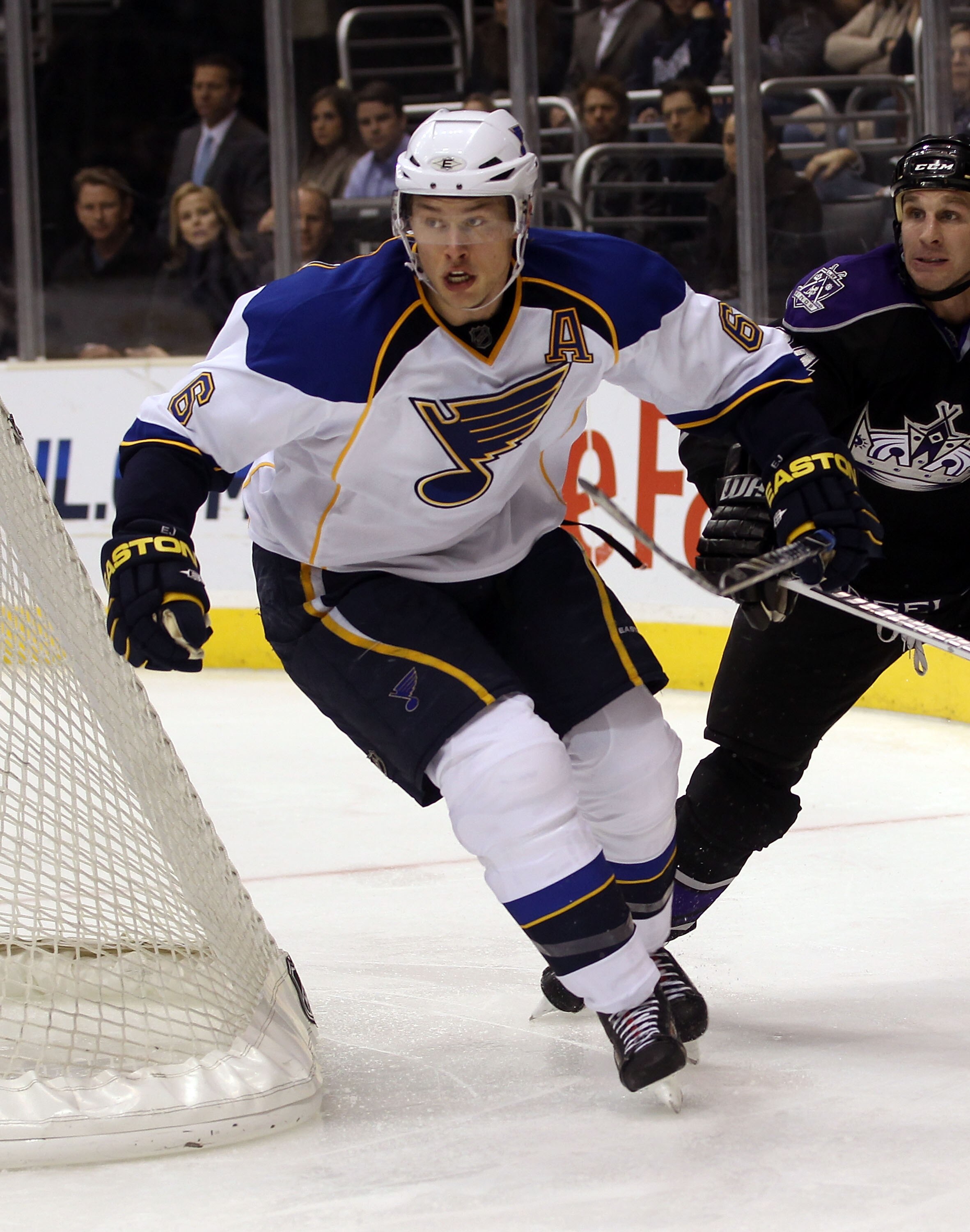 LOS ANGELES, CA - JANUARY 13: Erik Johnson #6 of the St. Louis Blues skates against the Los Angeles Kings at the Staples Center on January 13, 2011 in Los Angeles, California.  (Photo by Bruce Bennett/Getty Images)