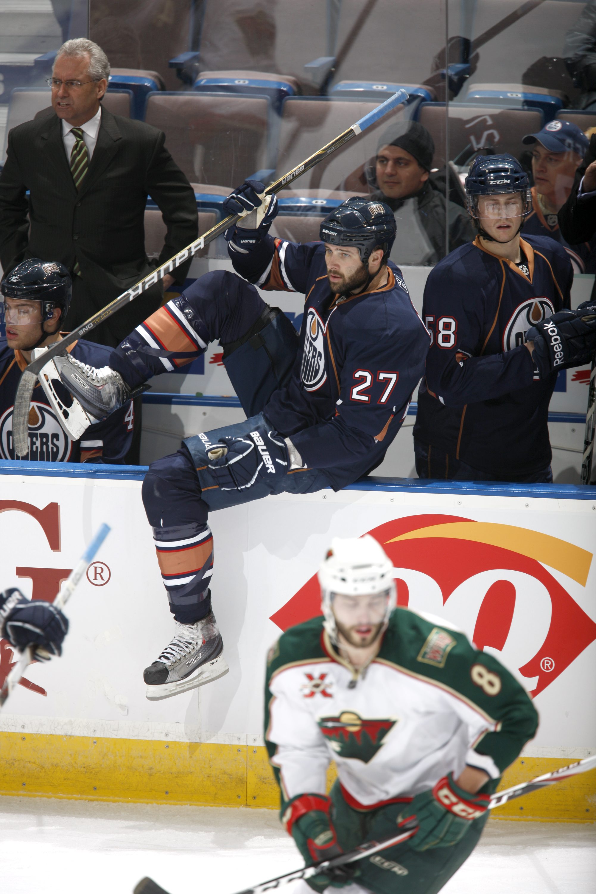 EDMONTON, CANADA - JANUARY 18: Dustin Penner #27 of the Edmonton Oilers during the game against the Minnesota Wild on January 18, 2011 at Rexall Place in Edmonton, Alberta, Canada. (Photo by Dale MacMillan/Getty Images)