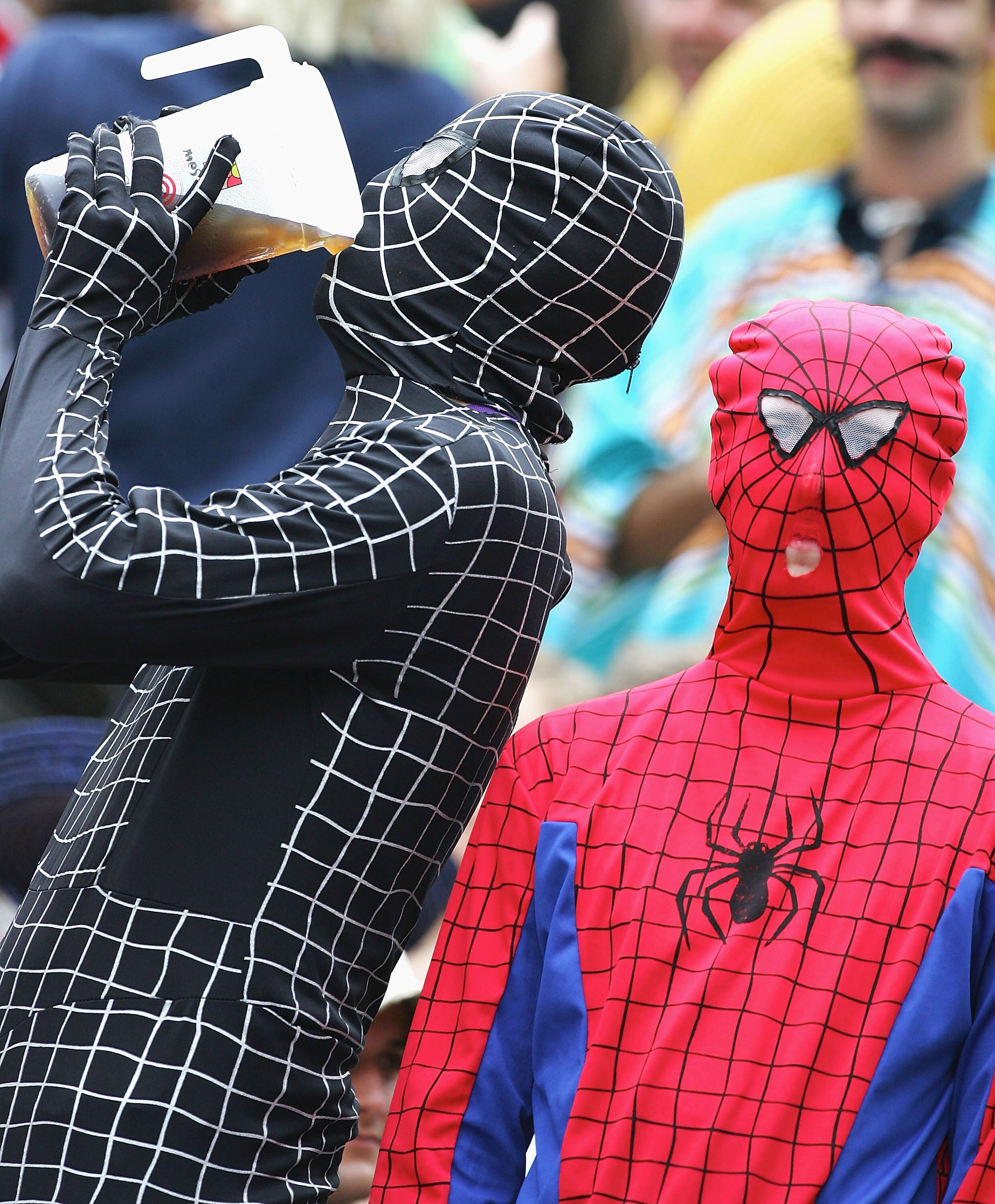 HONG KONG, CHINA - MARCH 29:  Rugby fans wear spiderman masks during the Hong Kong Rugby Sevens 2008 on March 29, 2008, in Hong Kong, China.  (Photo by Getty Images/Getty Images)