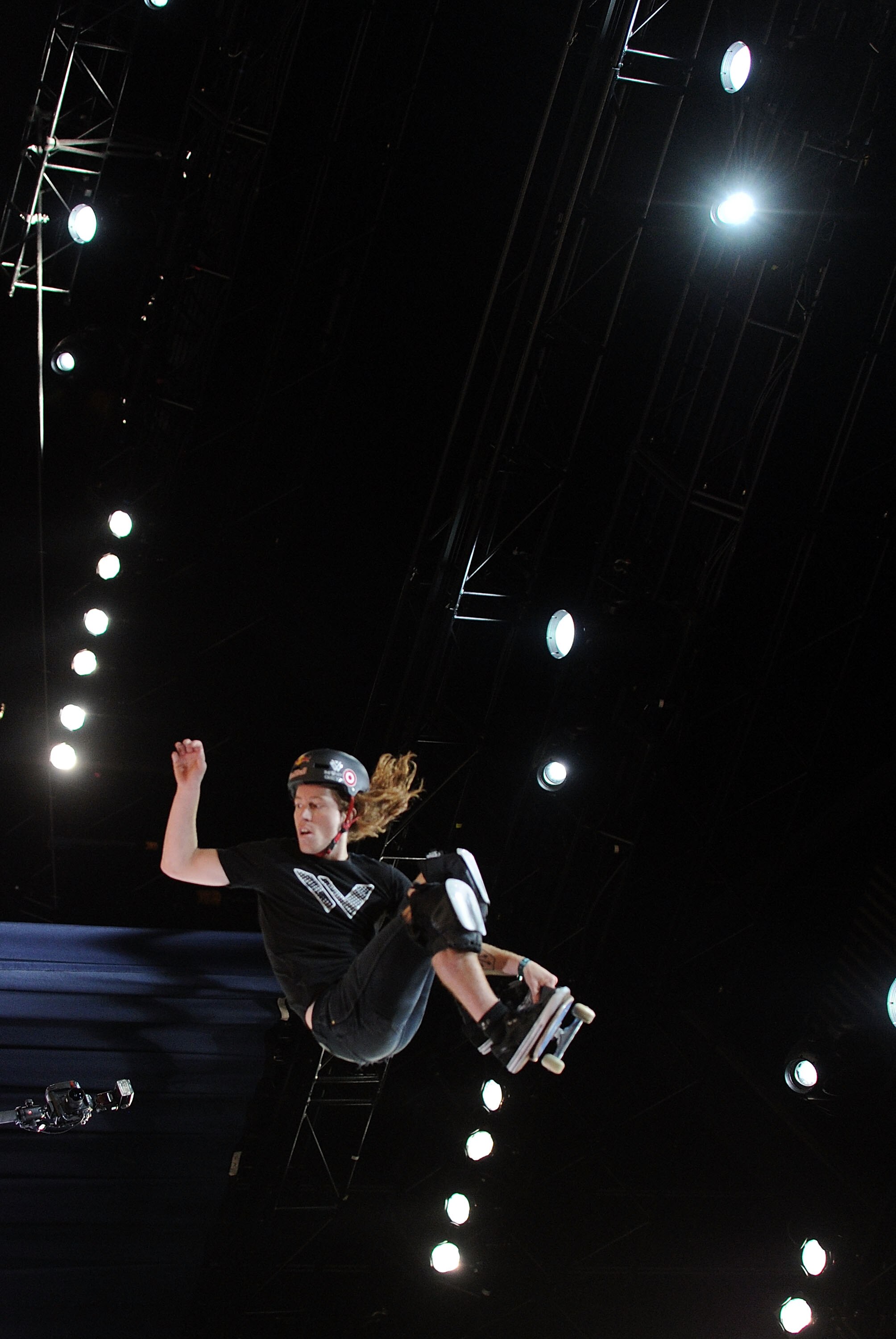 LOS ANGELES, CA - JULY 30:  Shaun White competes to a silver medal in the Skateboard Vert Final during X Games 16 at the Nokia Theatre LA Live on July 30, 2010 in Los Angeles, California.  (Photo by Harry How/Getty Images)