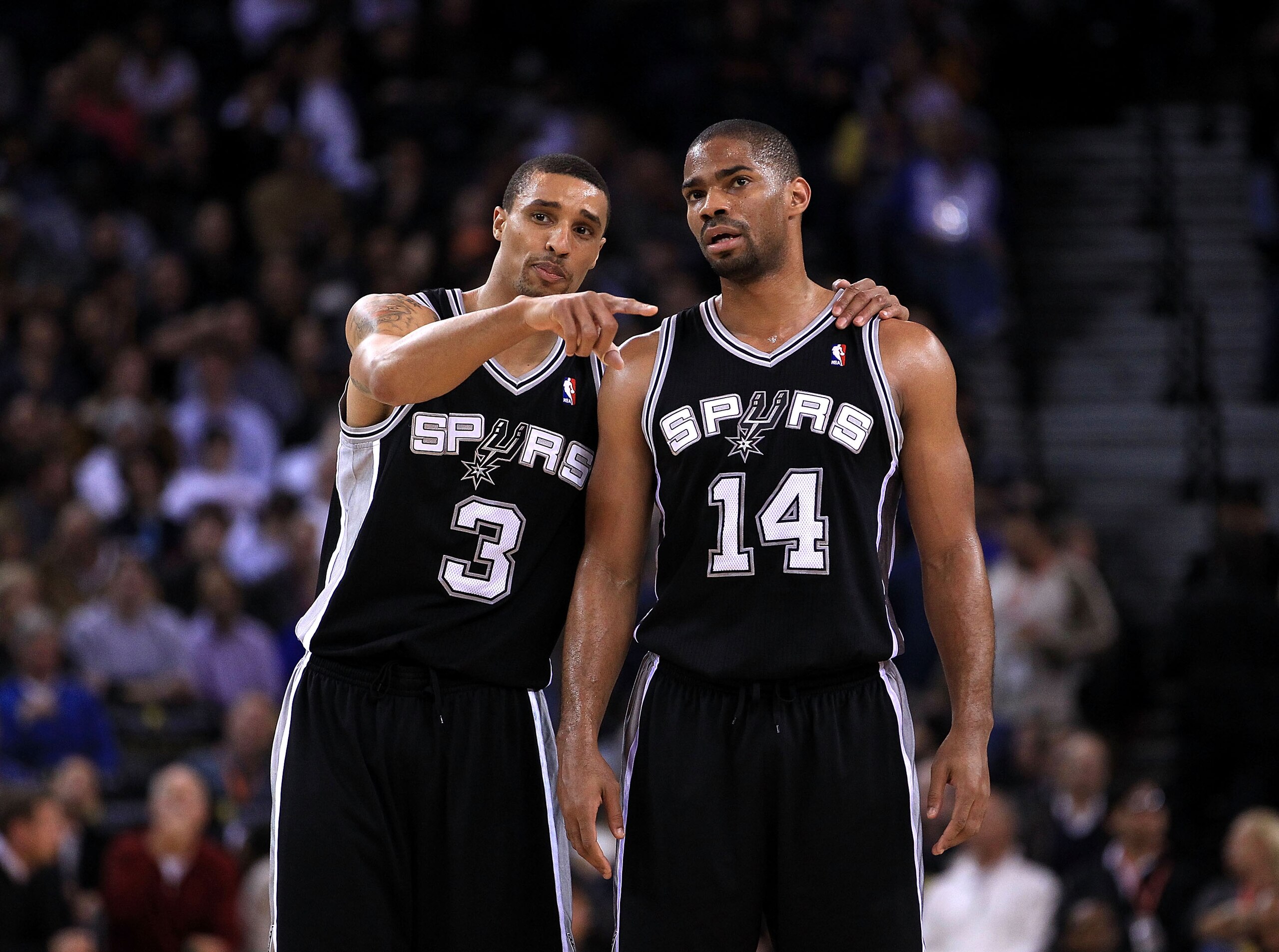 OAKLAND, CA - JANUARY 24: George Hill #3 talks to Gary Neal #14 of the San Antonio Spurs during their game against the Golden State Warriors at Oracle Arena on January 24, 2011 in Oakland, California. NOTE TO USER: User expressly acknowledges and agrees OAKLAND, CA - JANUARY 24: George Hill #3 talks to Gary Neal #14 of the San Antonio Spurs during their game against the Golden State Warriors at Oracle Arena on January 24, 2011 in Oakland, California. NOTE TO USER: User expressly acknowledges and agrees
