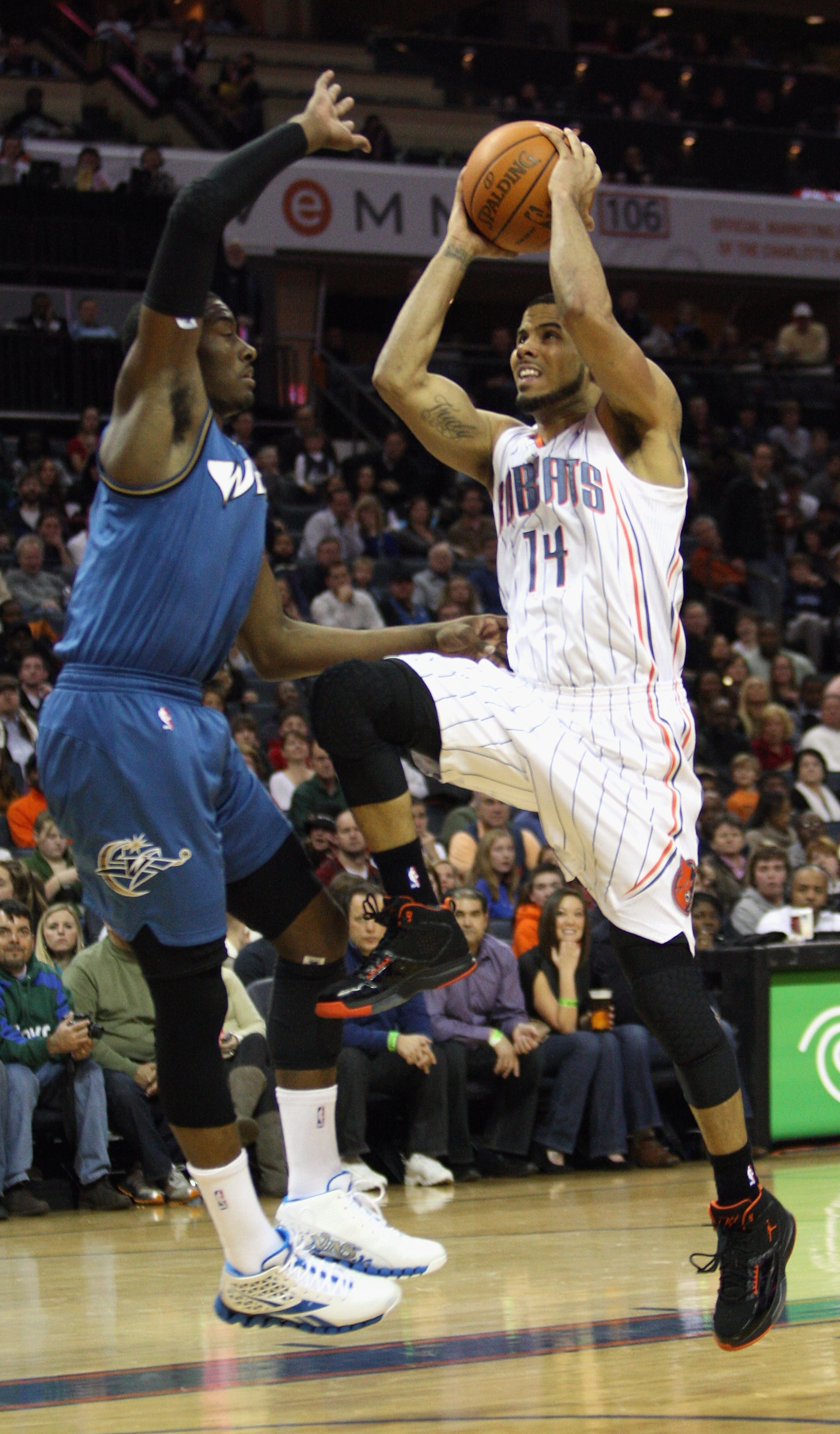 CHARLOTTE, NC - JANUARY 08: John Wall #2 of the Washington Wizards tries to stop D.J. Augustin #14 of the Charlotte Bobcats during their game at Time Warner Cable Arena on January 8, 2011 in Charlotte, North Carolina. NOTE TO USER: User expressly acknowl CHARLOTTE, NC - JANUARY 08: John Wall #2 of the Washington Wizards tries to stop D.J. Augustin #14 of the Charlotte Bobcats during their game at Time Warner Cable Arena on January 8, 2011 in Charlotte, North Carolina. NOTE TO USER: User expressly acknowl