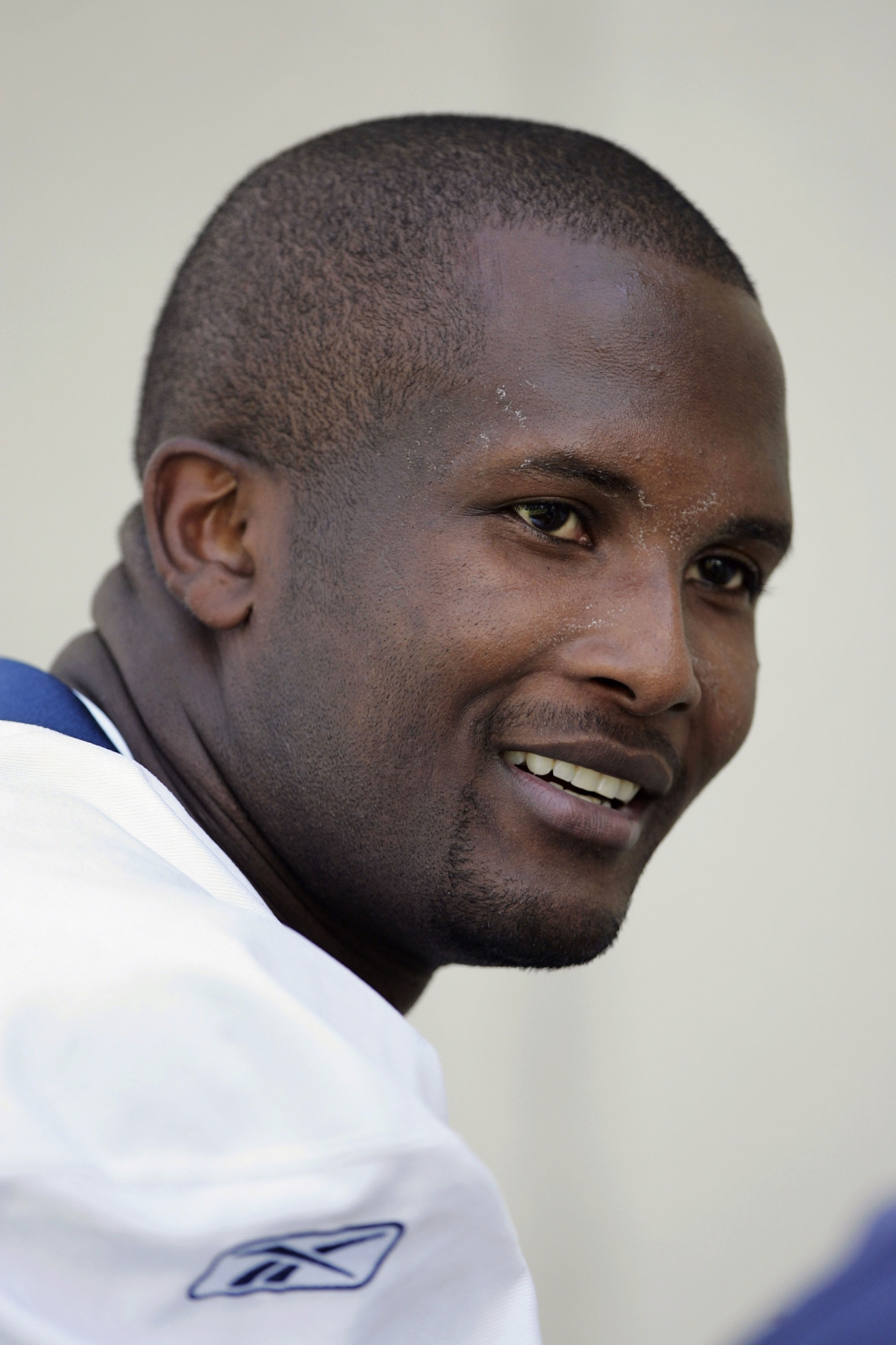 ENGLEWOOD, CO - JULY 28: Cornerback Champ Bailey #24 of the Denver Broncos, acquired in an offseason trade with the Washington Redskins for Clinton Portis, talks with a reporter after the first full session of training camp at Dove Valley on July 28, 2004