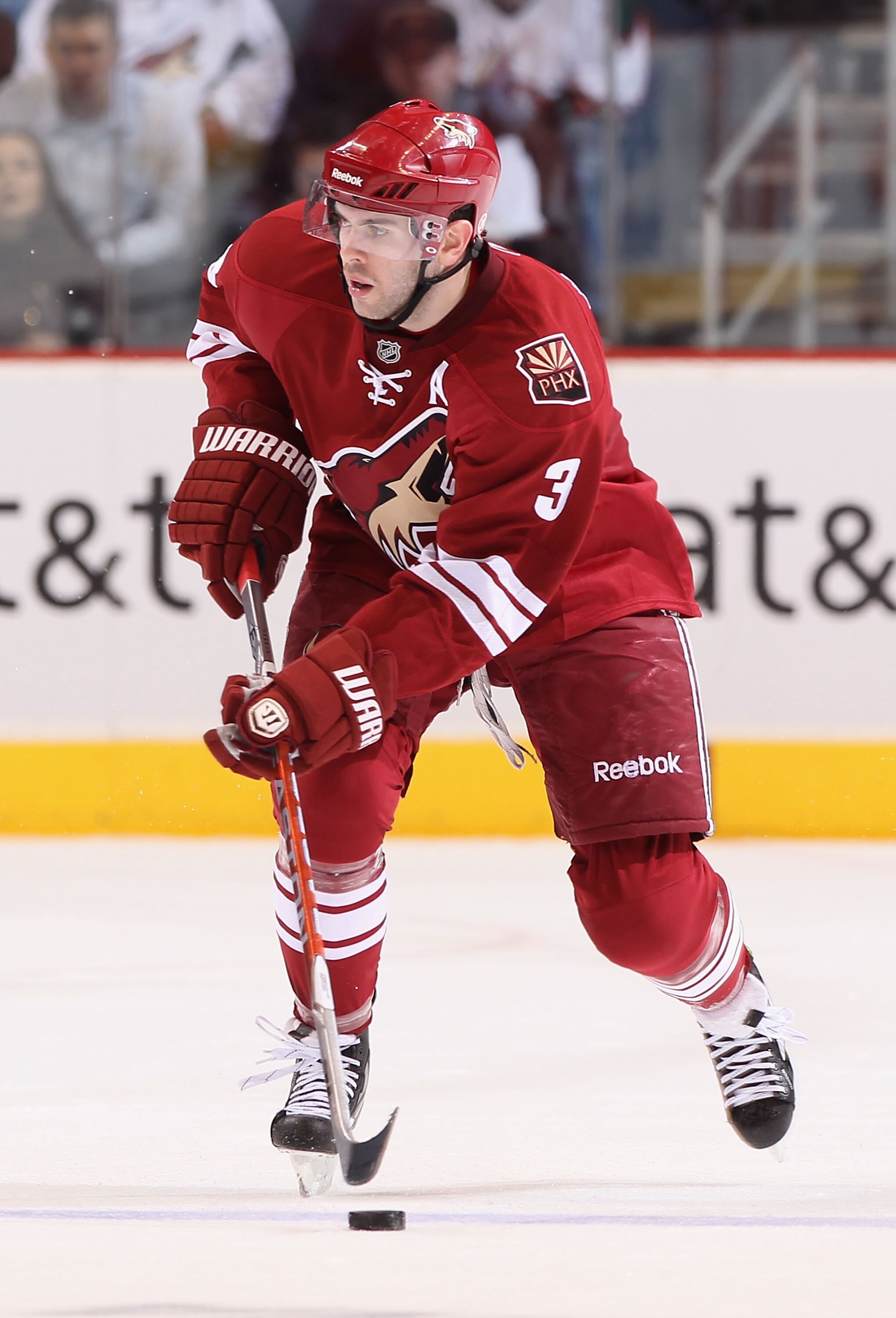 GLENDALE, AZ - JANUARY 22:  Keith Yandle #3 of the Phoenix Coyotes skates with the puck during the NHL game at Jobing.com Arena on January 22, 2011 in Glendale, Arizona.  The Kings defeated the Coyotes 4-3.  (Photo by Christian Petersen/Getty Images)
