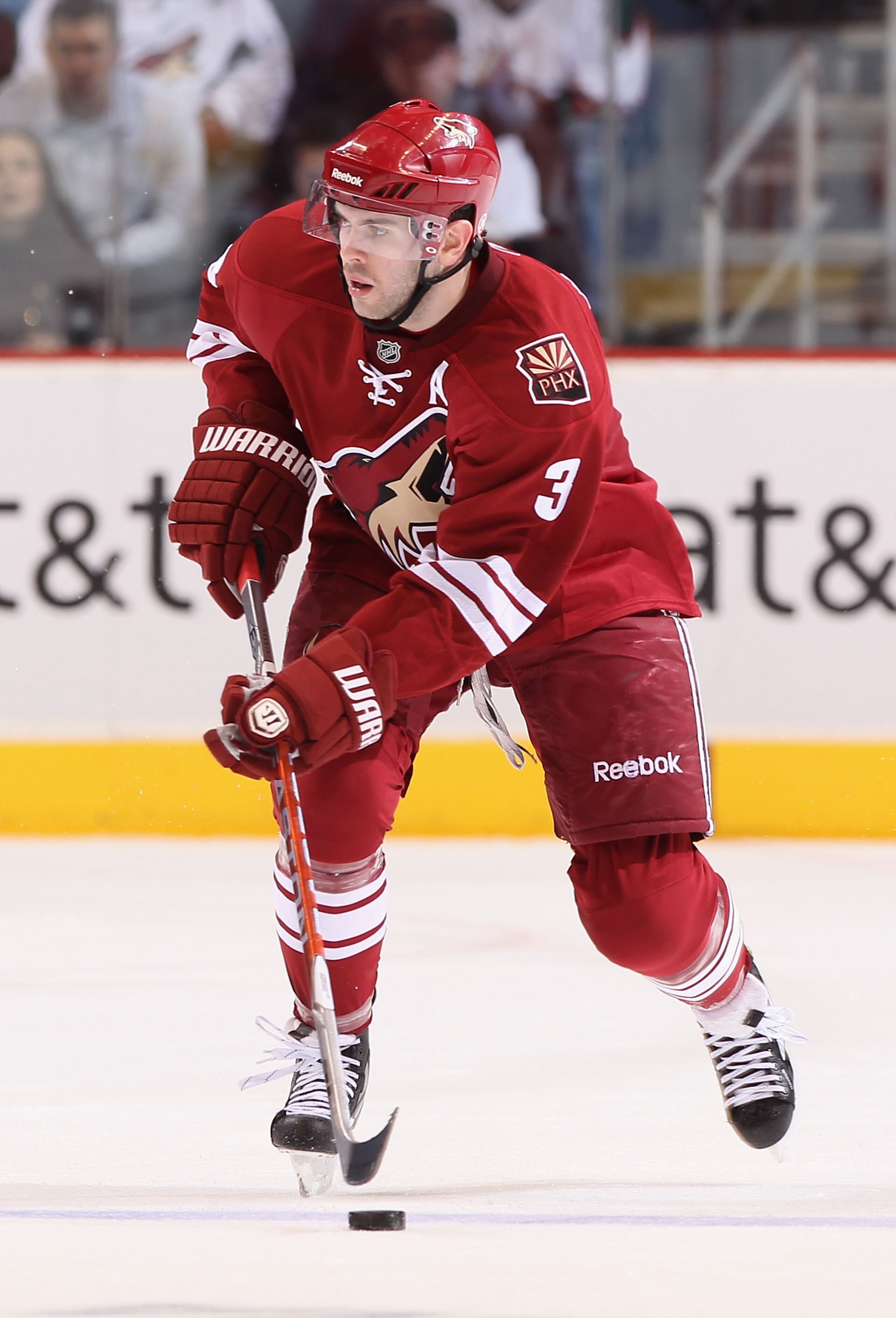 GLENDALE, AZ - JANUARY 22:  Keith Yandle #3 of the Phoenix Coyotes skates with the puck during the NHL game at Jobing.com Arena on January 22, 2011 in Glendale, Arizona.  The Kings defeated the Coyotes 4-3.  (Photo by Christian Petersen/Getty Images)