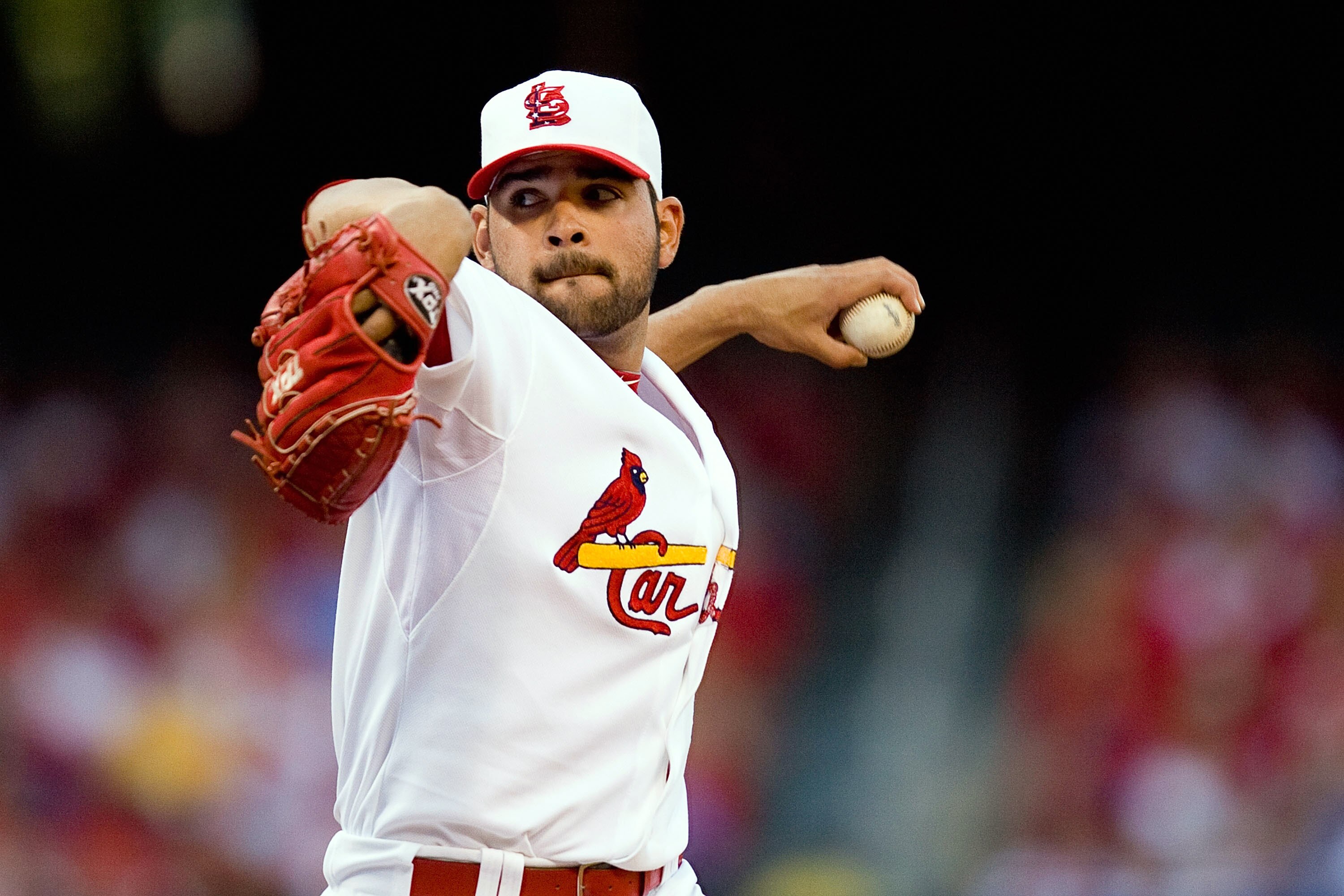 ST. LOUIS - JULY 2: Starting pitcher Jaime Garcia #54 of the St. Louis Cardinals throws against the Milwaukee Brewers at Busch Stadium on July 2, 2010 in St. Louis, Missouri.  (Photo by Dilip Vishwanat/Getty Images)