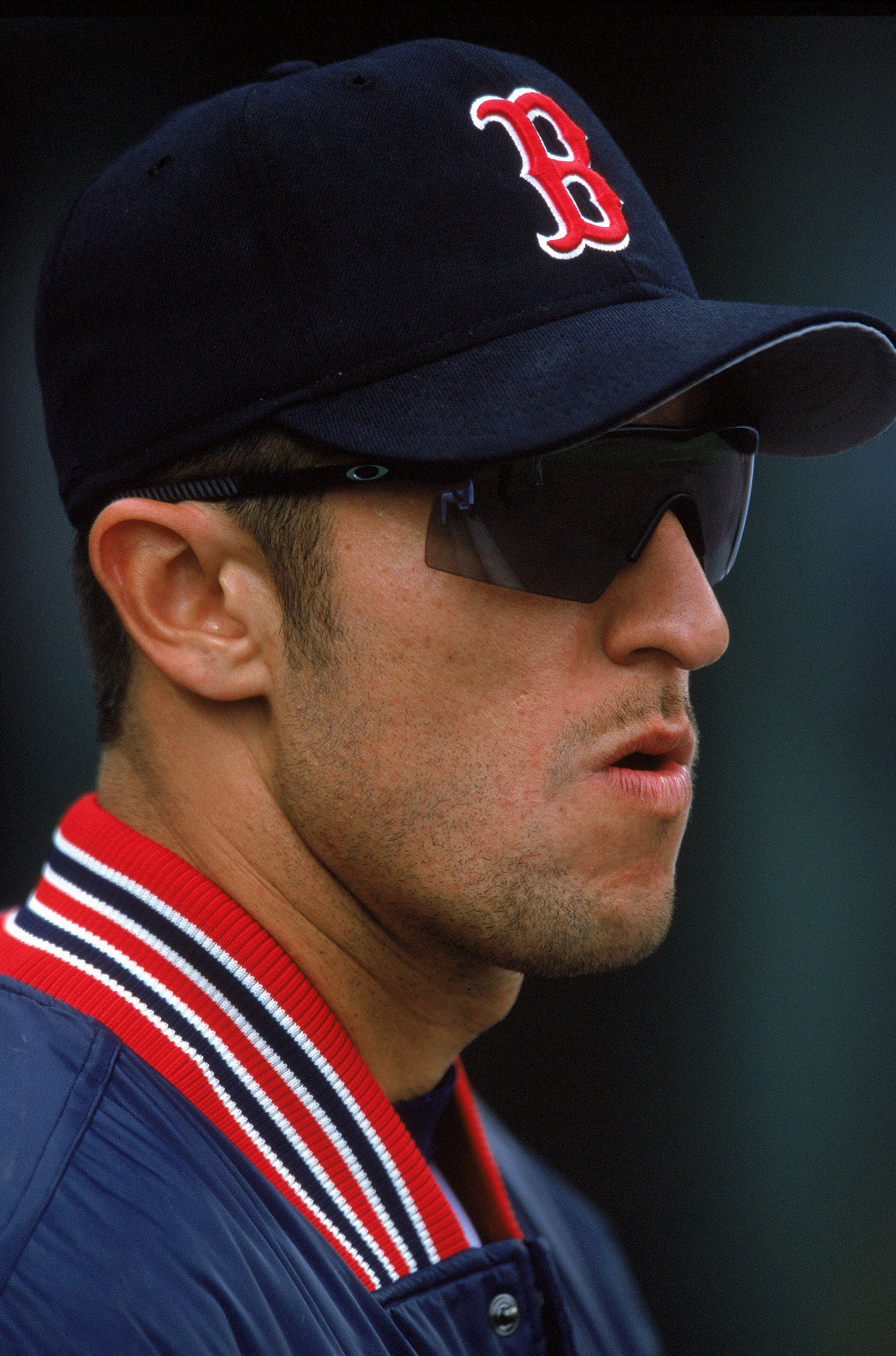 16 Apr 2000:  A close up of Nomar Garciaparra #5 of the Boston Red Sox as he looks on during warm ups before the game against the Oakland Athletics at Fenway Park in Boston, Massachusetts. The Red Sox defeated the Athletics 5-4. Mandatory Credit: Ezra O.