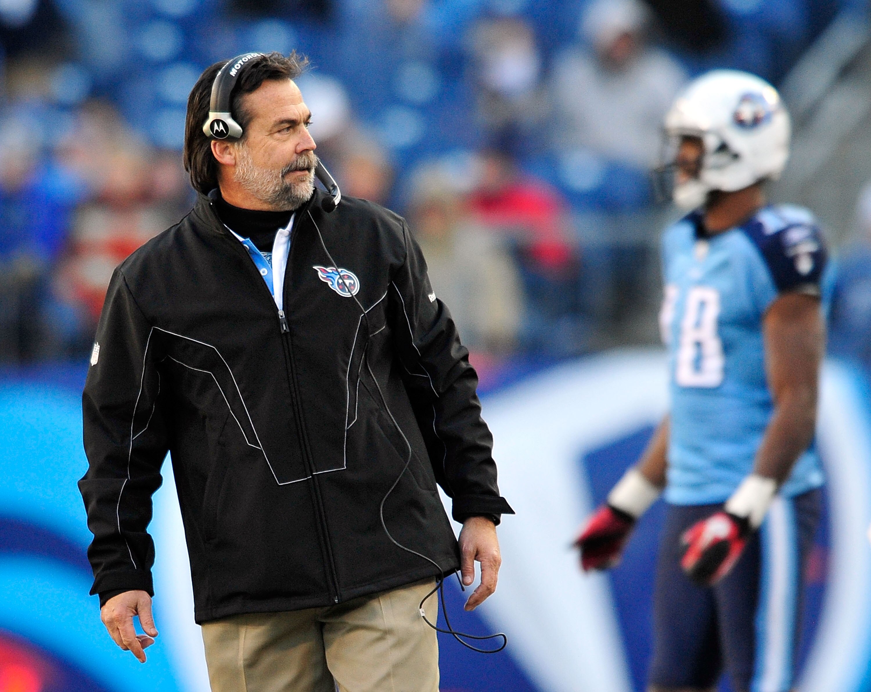 NASHVILLE, TN - DECEMBER 19:  Coach Jeff Fisher of the Tennessee Titans calls instructions to his team against the Houston Texans at LP Field on December 19, 2010 in Nashville, Tennessee. The Titans defeated the Texans, 31-17.  (Photo by Grant Halverson/G