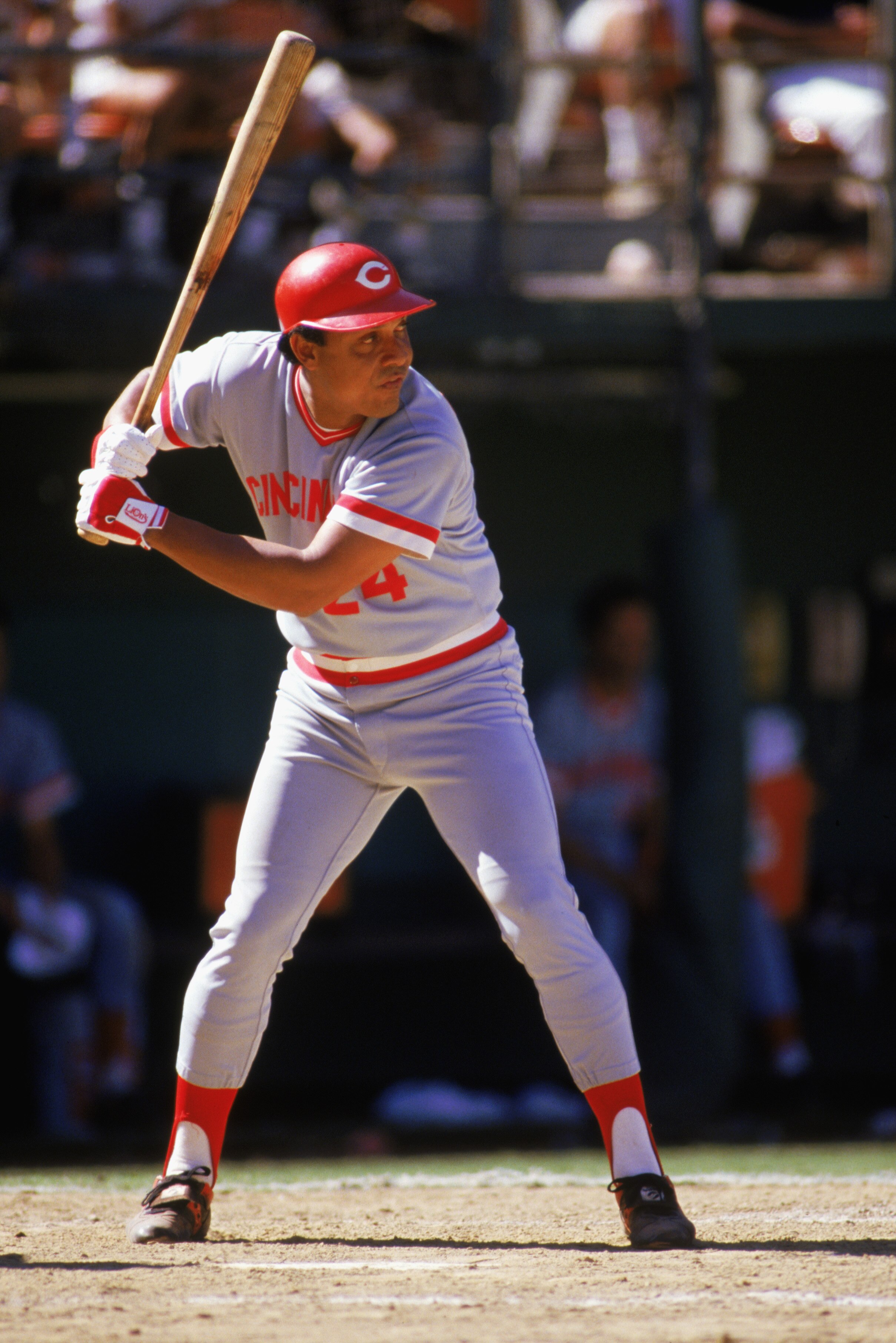 1985:  Tony Perez of the Cincinnati Reds stands ready at bat during a MLB game in the 1985 season. ( Photo by: Stephen Dunn/Getty Images)