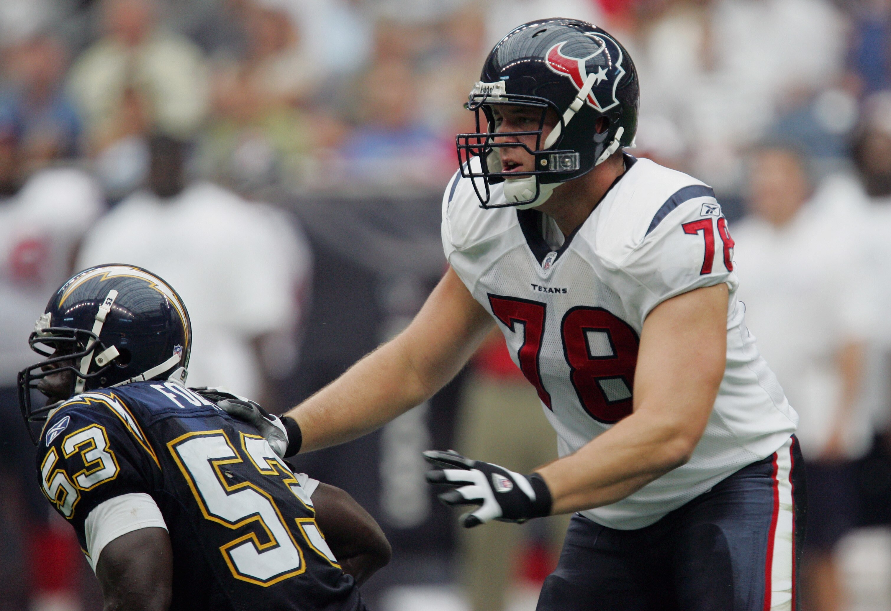 HOUSTON - SEPTEMBER 12:  Tackle Seth Wand #78 of the Houston Texans moves on the field during the game against the San Diego Chargers on September 12, 2004 at Reliant Stadium in Houston, Texas. The Chargers won 27-20.  (Photo by Ronald Martinez/Getty Imag
