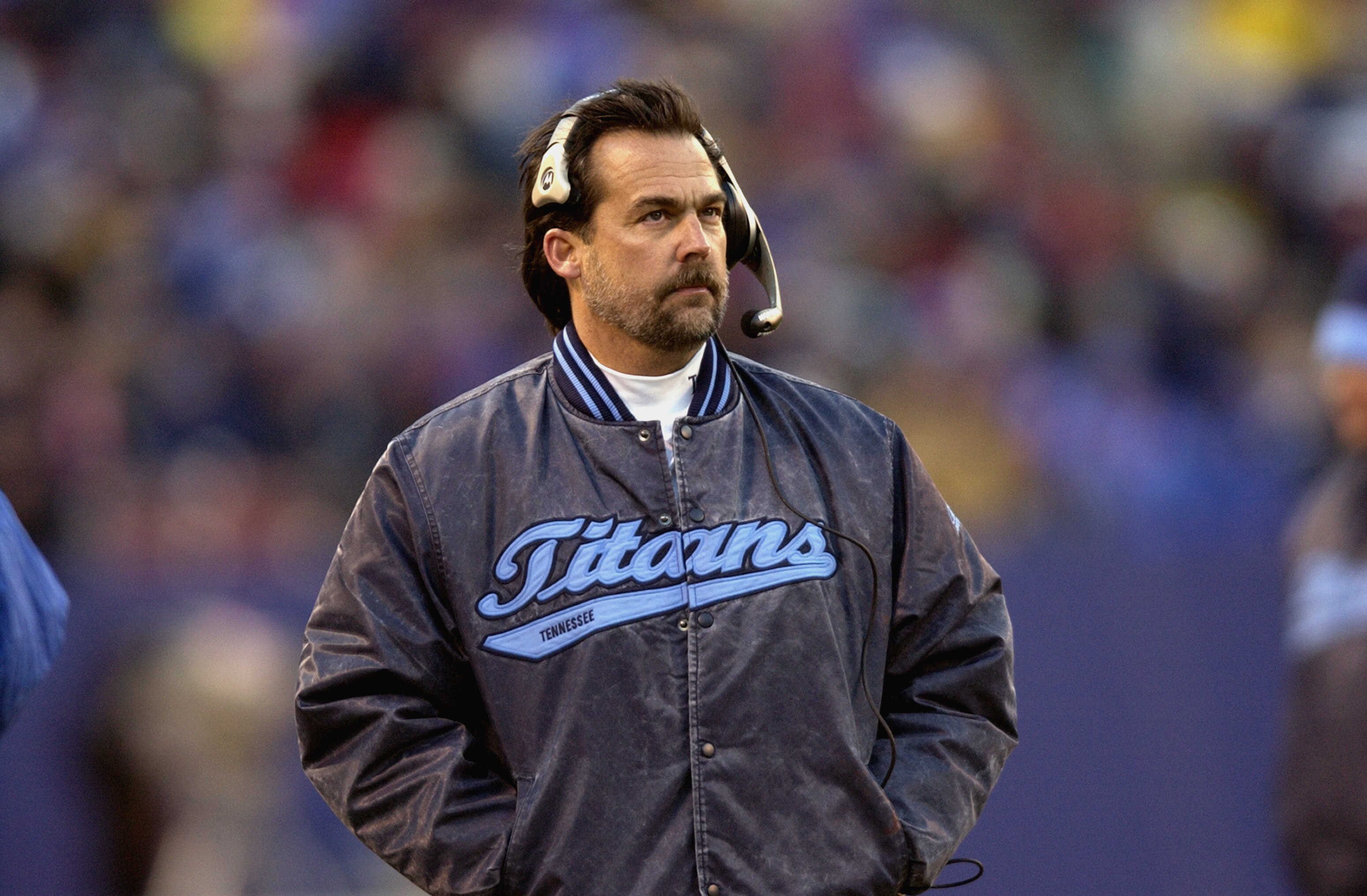 EAST RUTHERFORD, NJ - DECEMBER 1:   Head coach Jeff Fisher of the Tennessee Titans looks on from the sidelines during a game against the New York Giants on December 1, 2002 at Giant Stadium in East Rutherford, New Jersey. The Titans won 32-29. (Photo by E