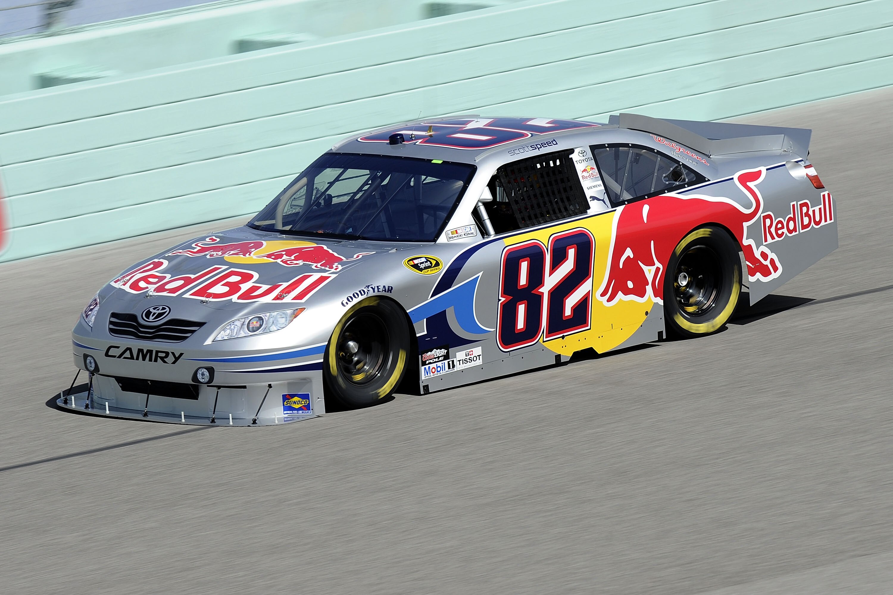 HOMESTEAD, FL - NOVEMBER 19:  Scott Speed, driver of the #82 Red Bull Toyota, practices for the NASCAR Sprint Cup Series Ford 400 at Homestead-Miami Speedway on November 19, 2010 in Homestead, Florida.  (Photo by John Harrelson/Getty Images for NASCAR)