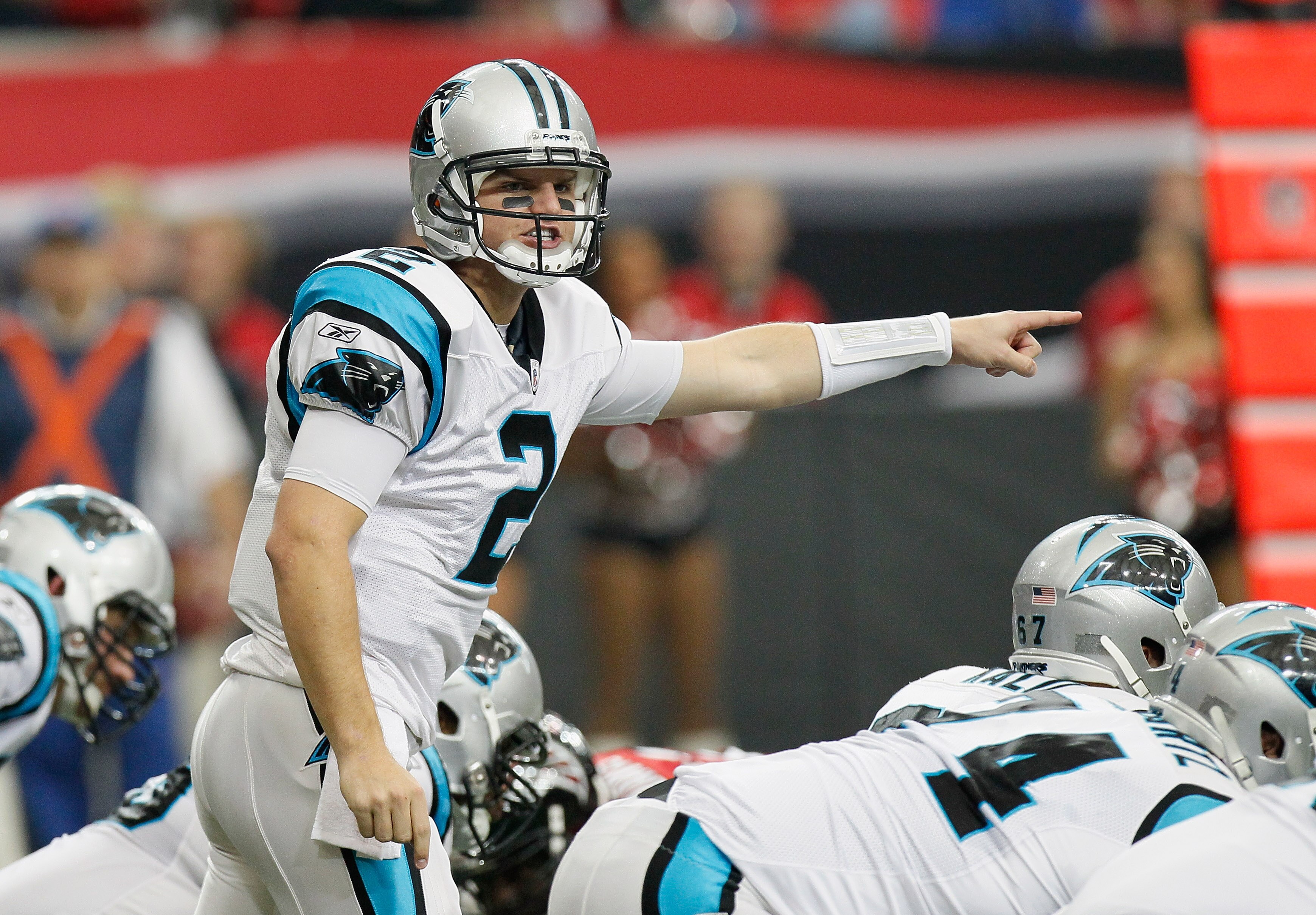 ATLANTA, GA - JANUARY 02:  Quarterback Jimmy Clausen #2 of the Carolina Panthers against the Atlanta Falcons at Georgia Dome on January 2, 2011 in Atlanta, Georgia.  (Photo by Kevin C. Cox/Getty Images)