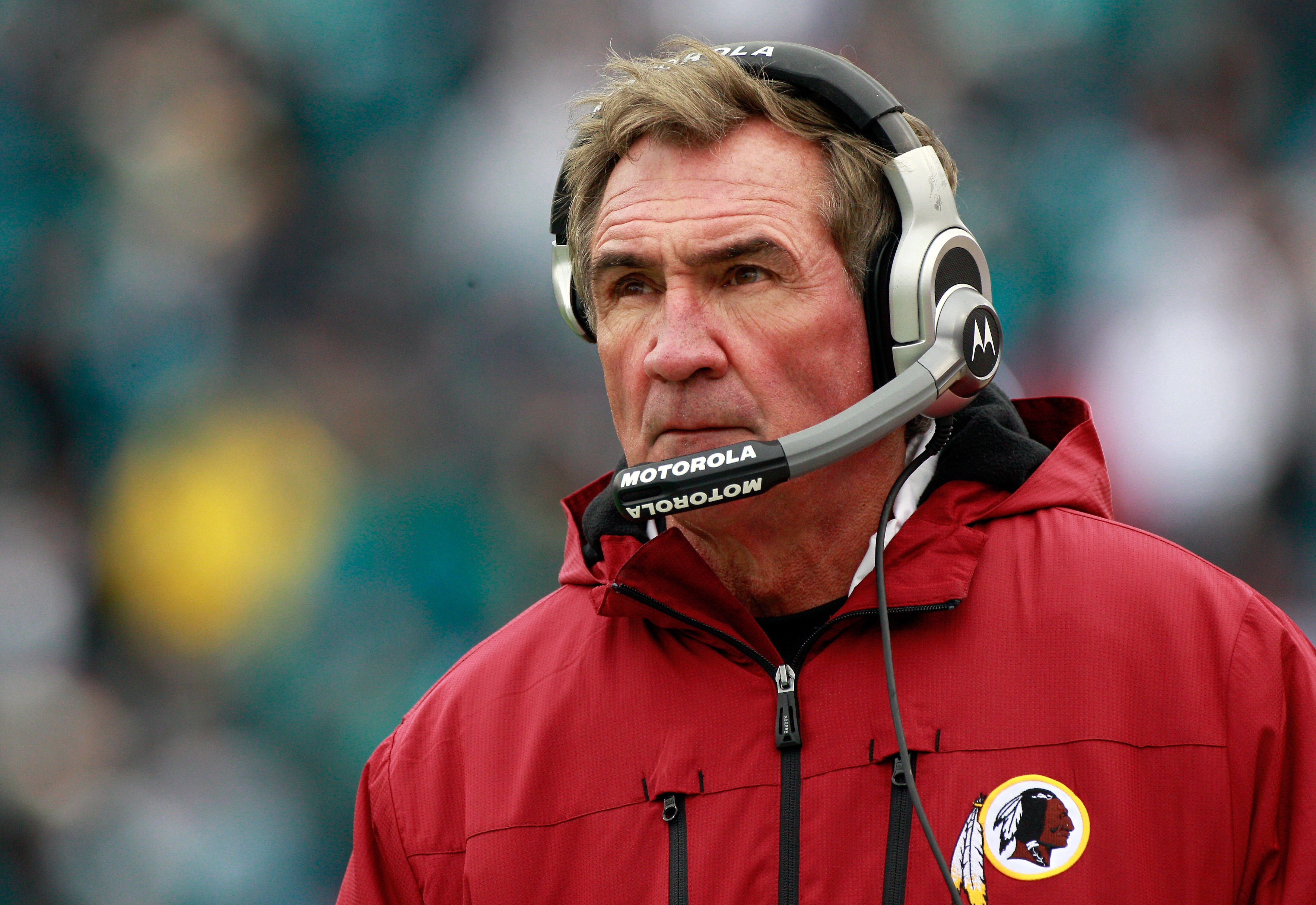 JACKSONVILLE, FL - DECEMBER 26:  Head coach Mike Shanahan of the Washington Redskins watches the action during the game against the Jacksonville Jaguars at EverBank Field on December 26, 2010 in Jacksonville, Florida.  (Photo by Sam Greenwood/Getty Images