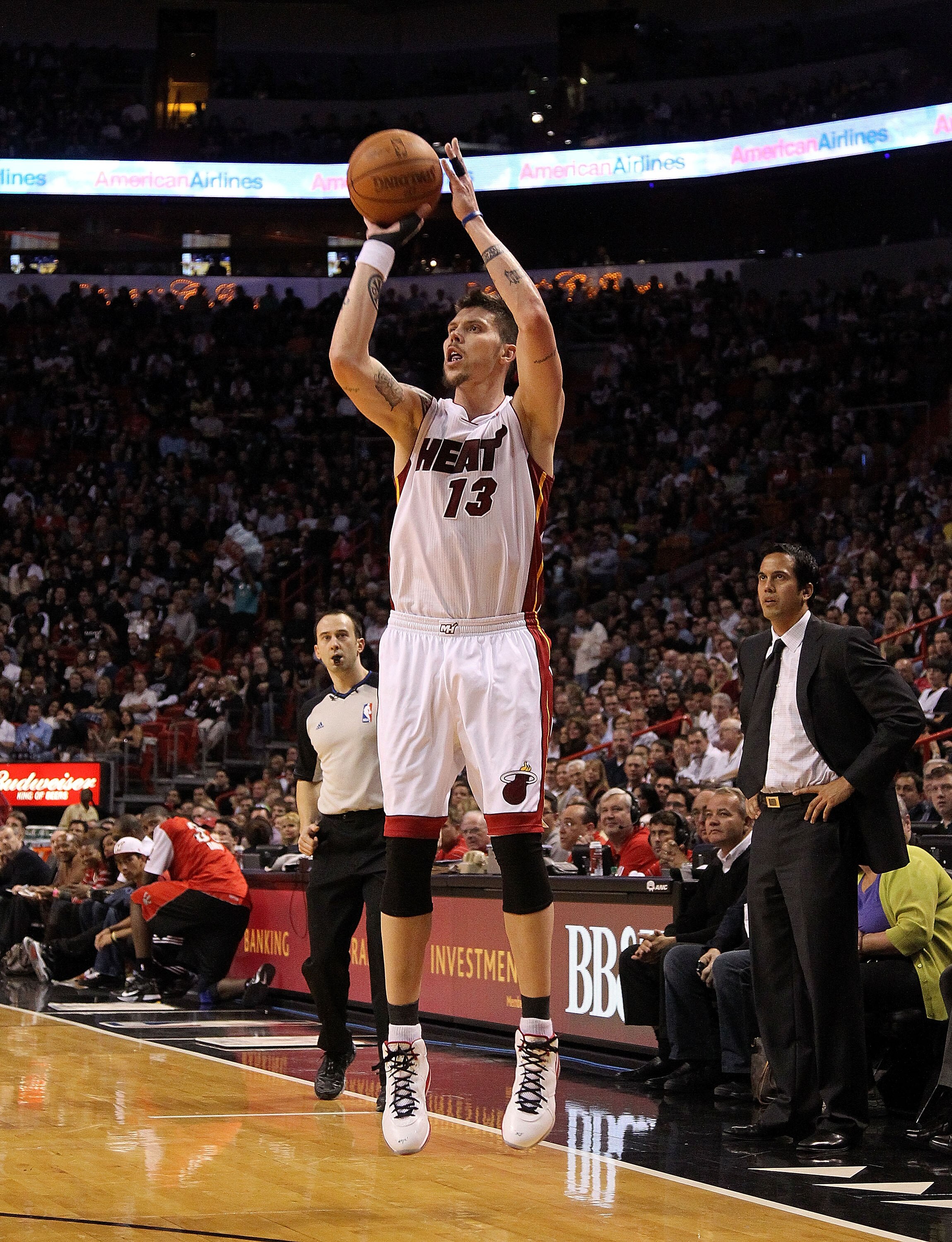 MIAMI, FL - JANUARY 22: Mike Miller #13 of the Miami Heat shoots a jumpshot during a game against the Toronto Raptors at American Airlines Arena on January 22, 2011 in Miami, Florida. NOTE TO USER: User expressly acknowledges and agrees that, by downloadi