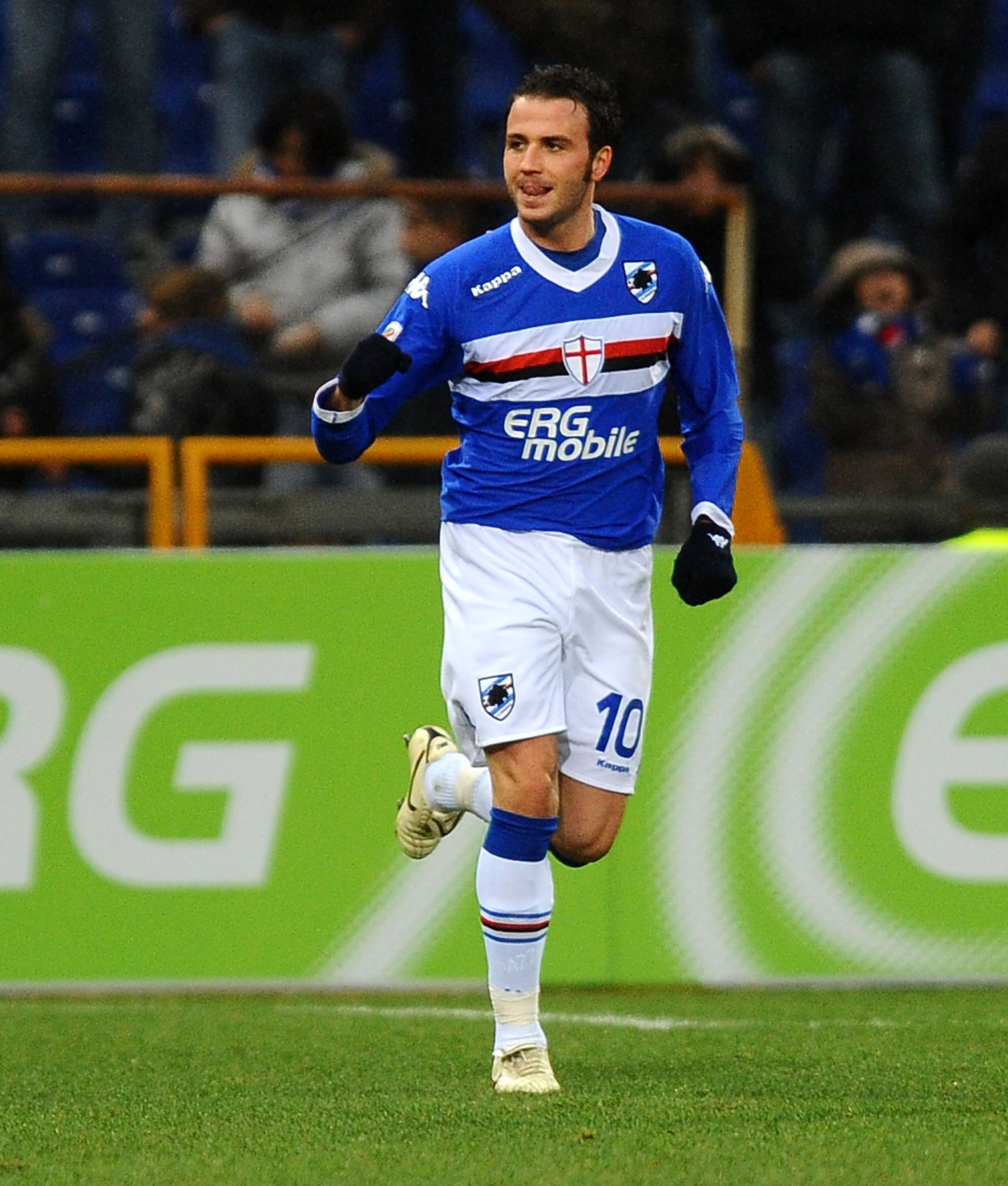 GENOA, ITALY - DECEMBER 05:  Giampaolo Pazzini of UC Sampdoria celebrates after scoring his team's opening goal from the penalty spot during the Serie A match between UC Sampdoria and AS Bari at Stadio Luigi Ferraris on December 5, 2010 in Genoa, Italy.