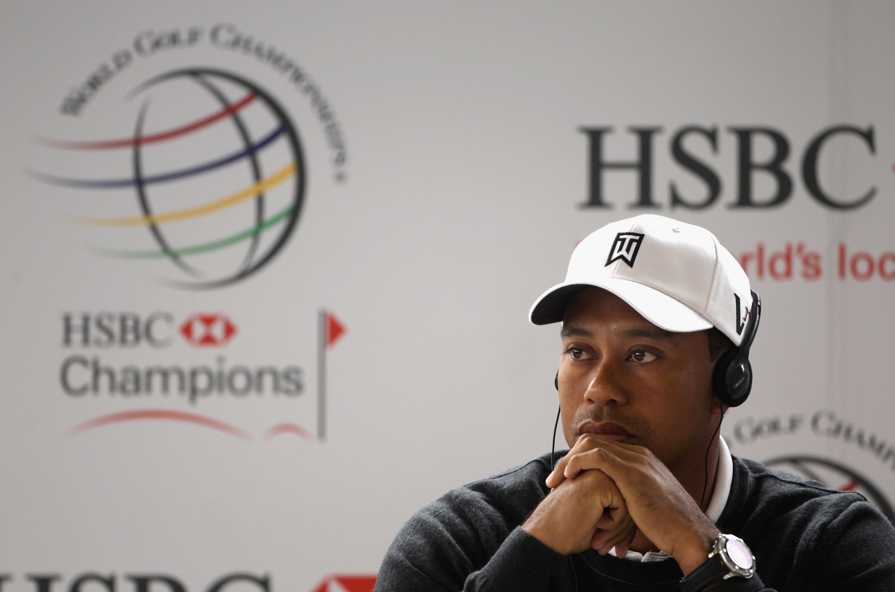 SHANGHAI, CHINA - NOVEMBER 03:  Tiger Woods of the USA talks to the media during a press conference prior to the start of the WGC-HSBC Champions at Sheshan International Golf Club on November 3, 2010 in Shanghai, China.  (Photo by Andrew Redington/Getty I