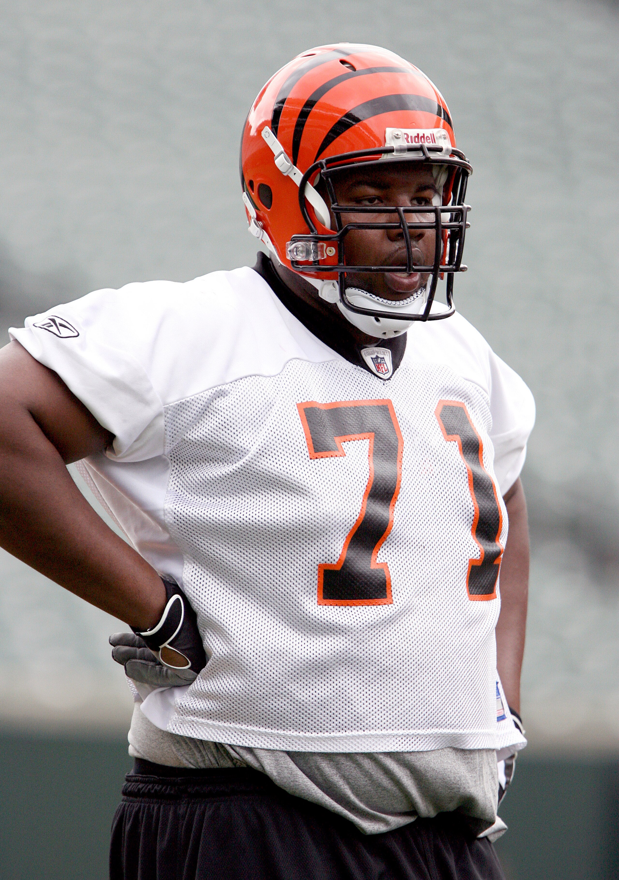 CINCINNATI, OH - MAY 1:  First round draft pick Andre Smith #71 of the Cincinnati Bengals waits his turn for a drill during rookie minicamp at Paul Brown Stadium on May 1, 2009 in Cincinnati, Ohio.  (Photo by Mark Lyons/Getty Images)