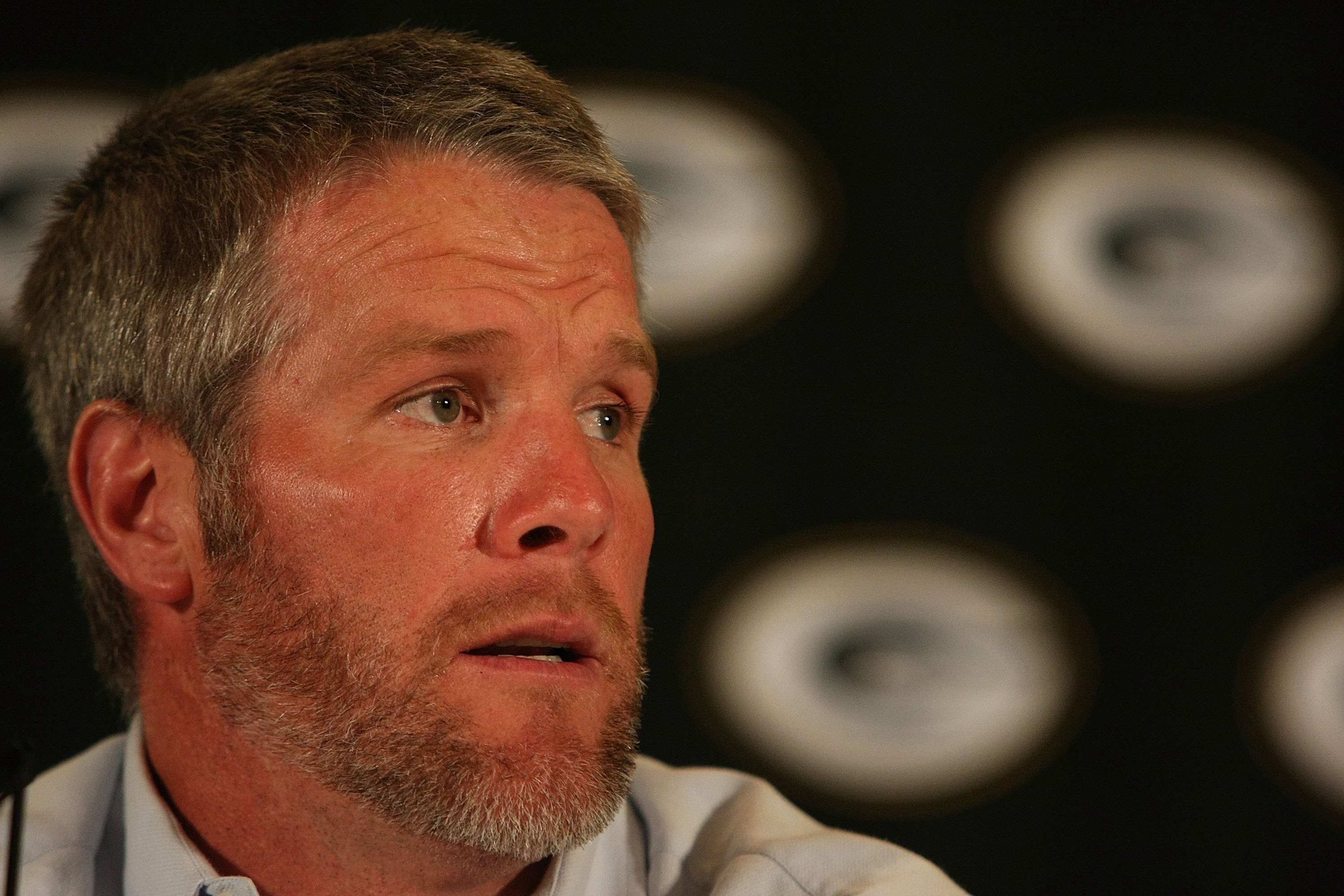 GREEN BAY, WI - MARCH 06: Quarterback Brett Favre of the Green Bay Packers announces his retirement at a press conference on March 6, 2008 at Lambeau Field in Green Bay, Wisconsin. (Photo by Jonathan Daniel/Getty Images)