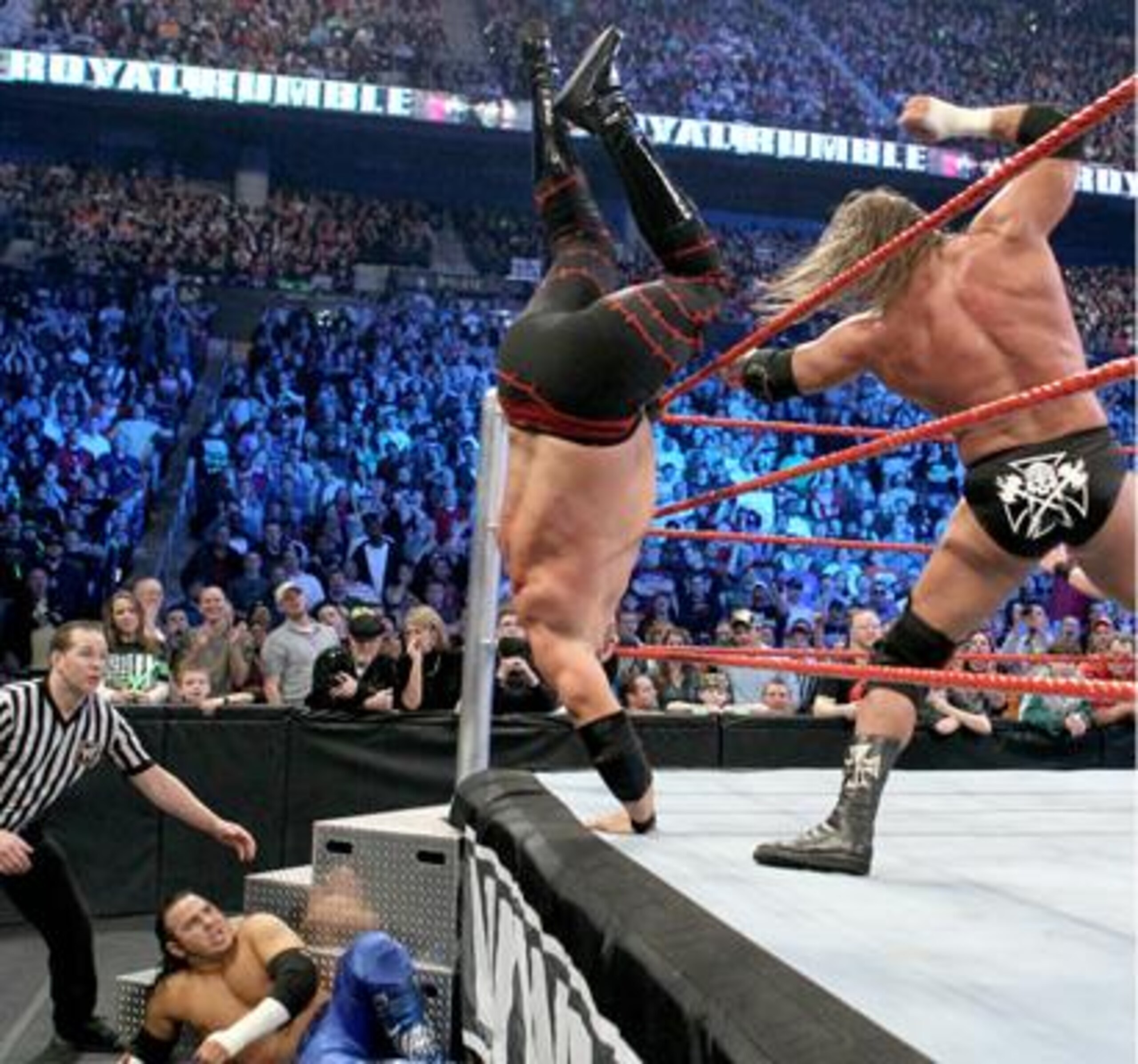 Triple H eliminating Kane at the 2010 Royal Rumble Triple H eliminating Kane at the 2010 Royal Rumble