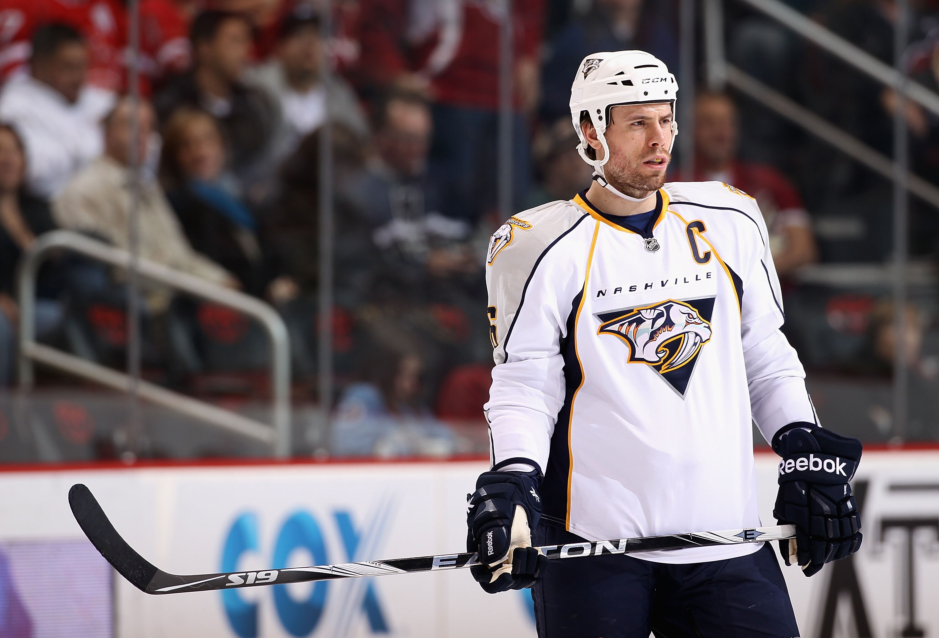 GLENDALE, AZ - JANUARY 18:  Shea Weber #6 of the Nashville Predators in action during the NHL game against the Phoenix Coyotes at Jobing.com Arena on January 18, 2011 in Glendale, Arizona.  The Predators defeated the Coyotes 5-2.  (Photo by Christian Pete