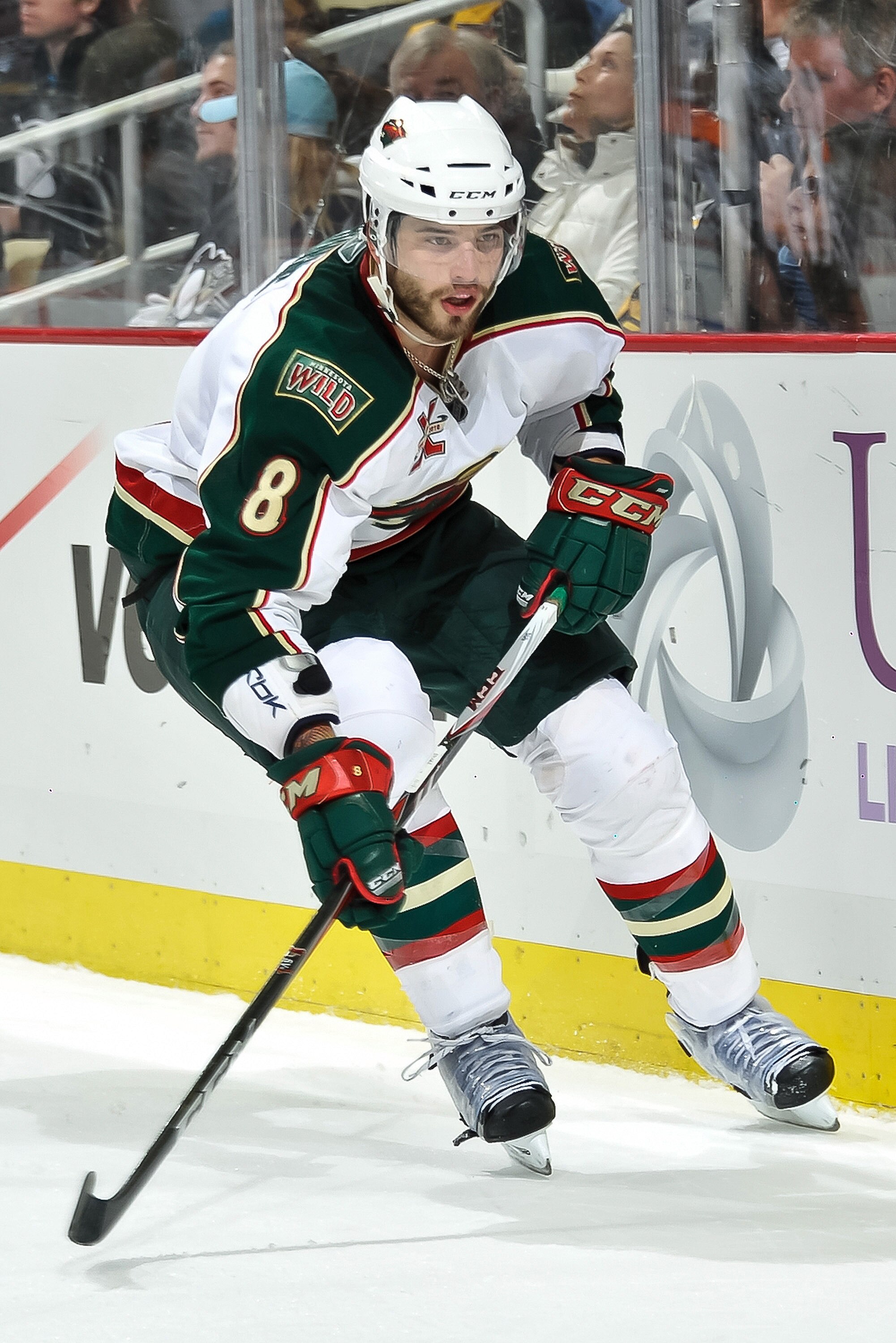 PITTSBURGH, PA - JANUARY 08:  Brent Burns #8 of the Minnesota Wild skates against the Pittsburgh Penguins on January 8, 2011 at CONSOL Energy Center in Pittsburgh, Pennsylvania.  (Photo by Jamie Sabau/Getty Images)