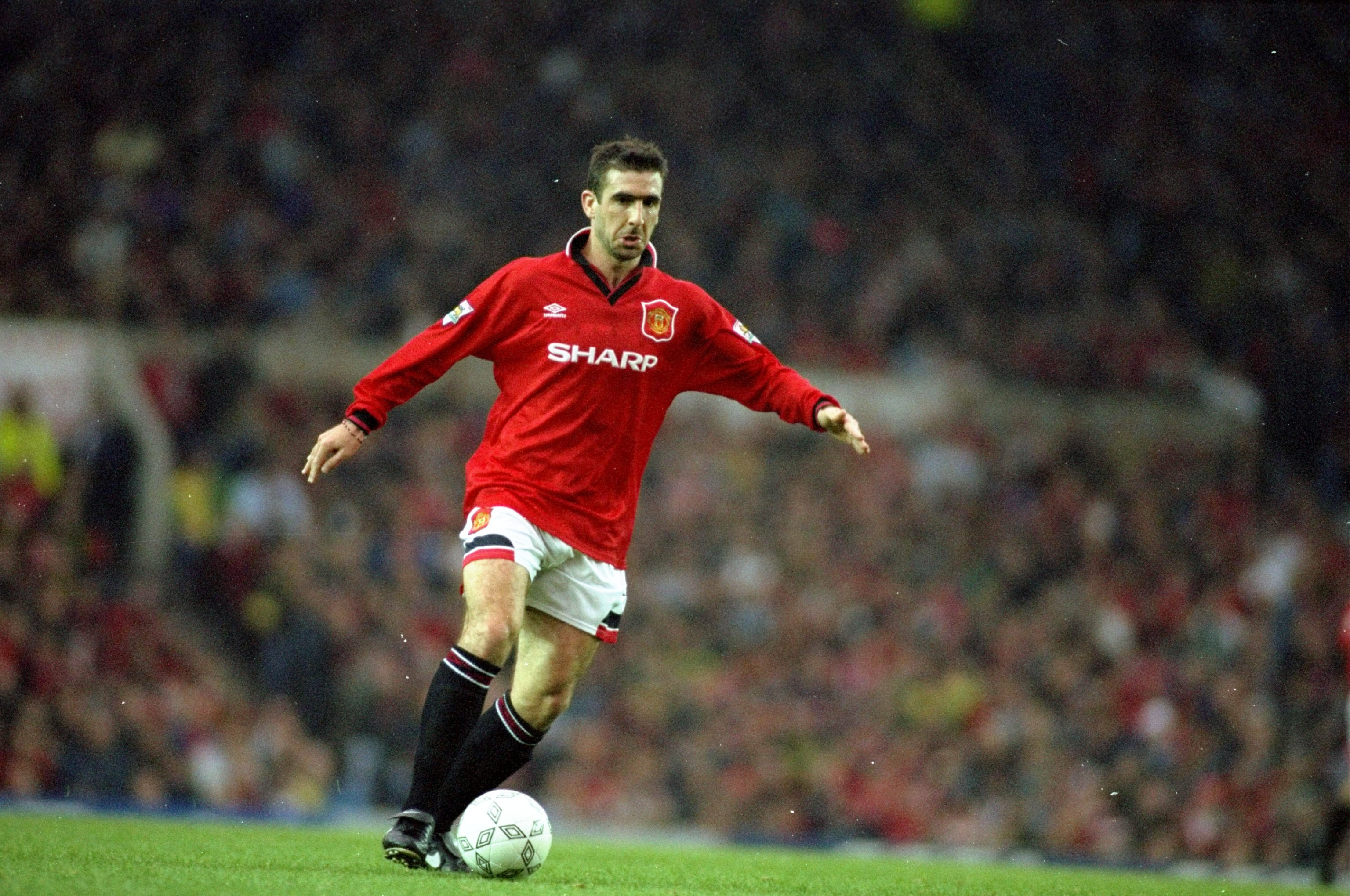 29 Oct 1994:  Eric Cantona of Manchester United in action during an FA Carling Premiership match against Newcastle United at St James'' Park in Newcastle, England. \ Mandatory Credit: Mike  Hewitt/Allsport