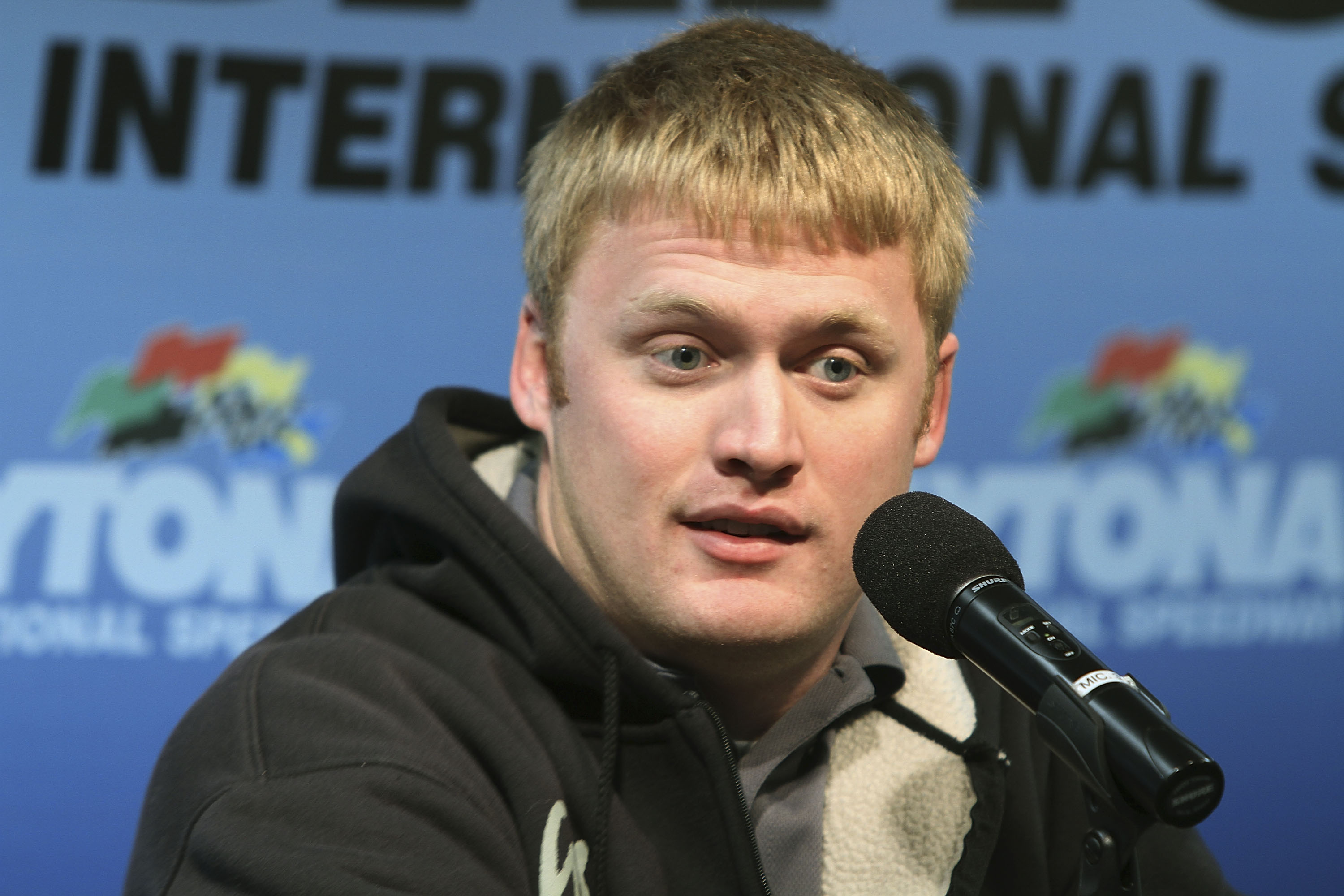 DAYTONA BEACH, FL - JANUARY 21:  Steven Wallace addresses the media at Daytona International Speedway on January 21, 2011 in Daytona Beach, Florida.  (Photo by Jerry Markland/Getty Images for NASCAR)