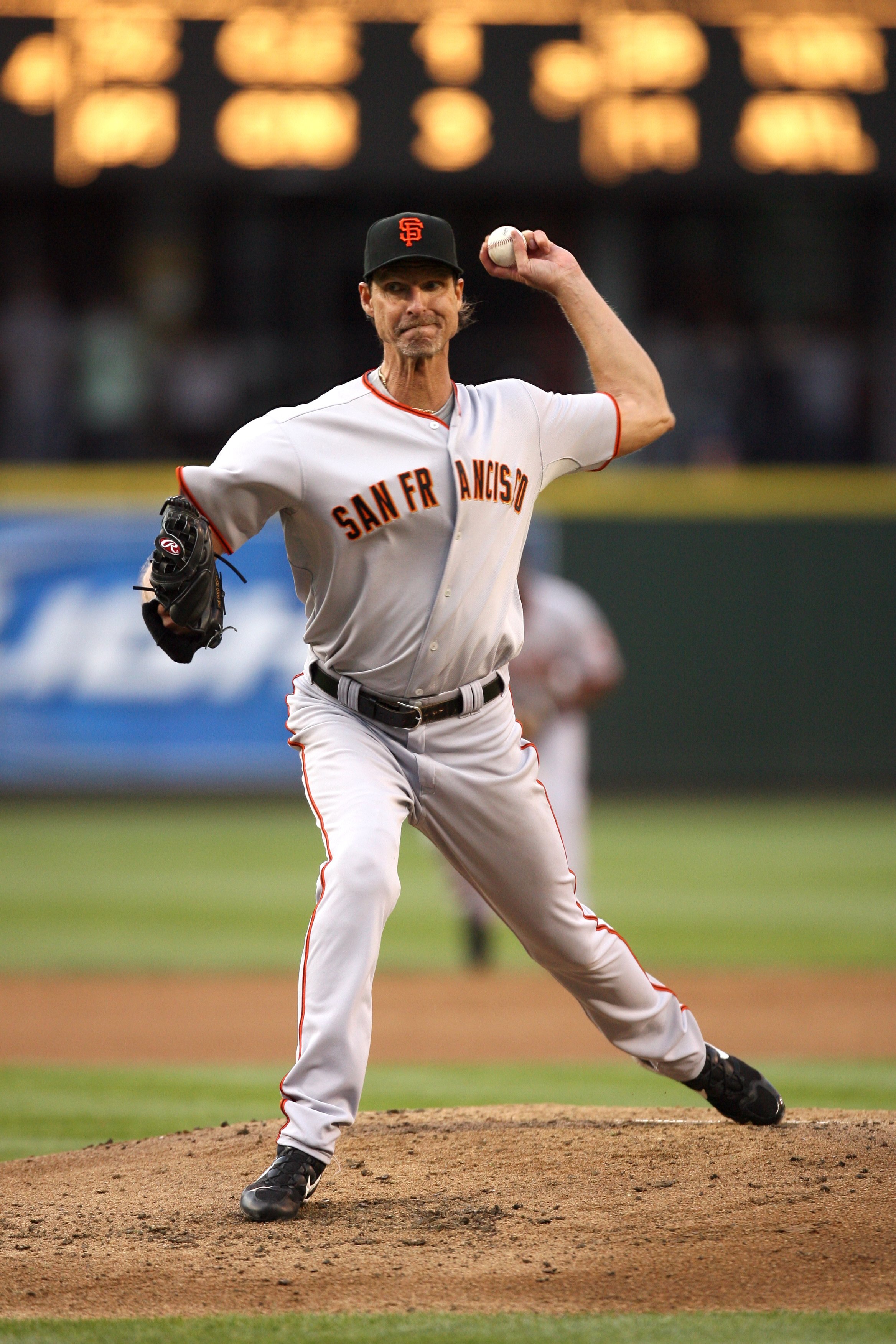 SEATTLE - MAY 22:  Randy Johnson #51 of the San Francisco Giants pitches during the game against the Seattle Mariners on May 22, 2009 in Seattle, Washington. The Mariners defeated the Giants 2-1 in twelve innings. (Photo by Otto Greule Jr/Getty Images)