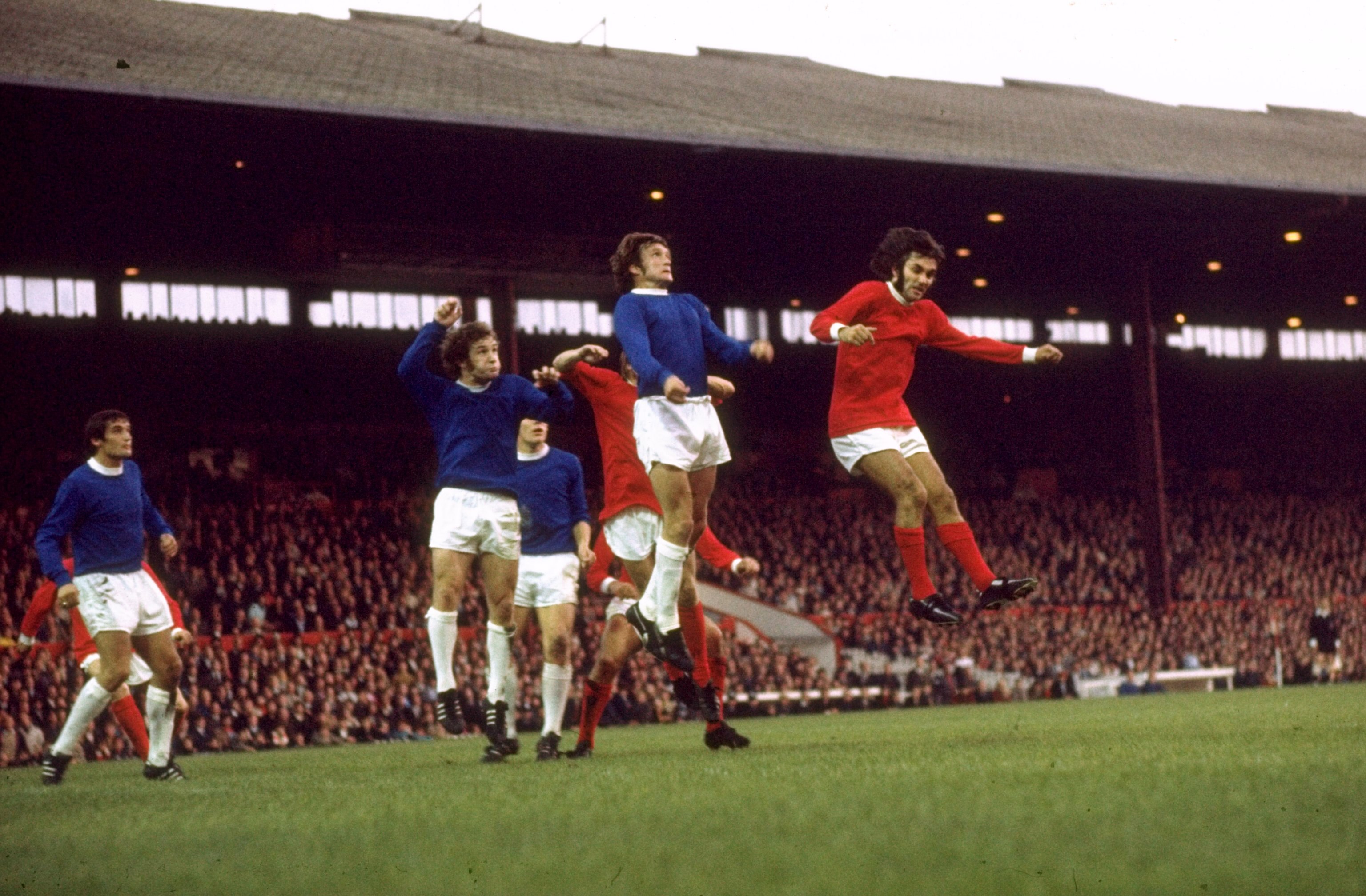 1968:  George Best of Manchester United in action during the Division One match against Everton played at Old Trafford in Manchester, England. \ Mandatory Credit: Allsport UK /Allsport