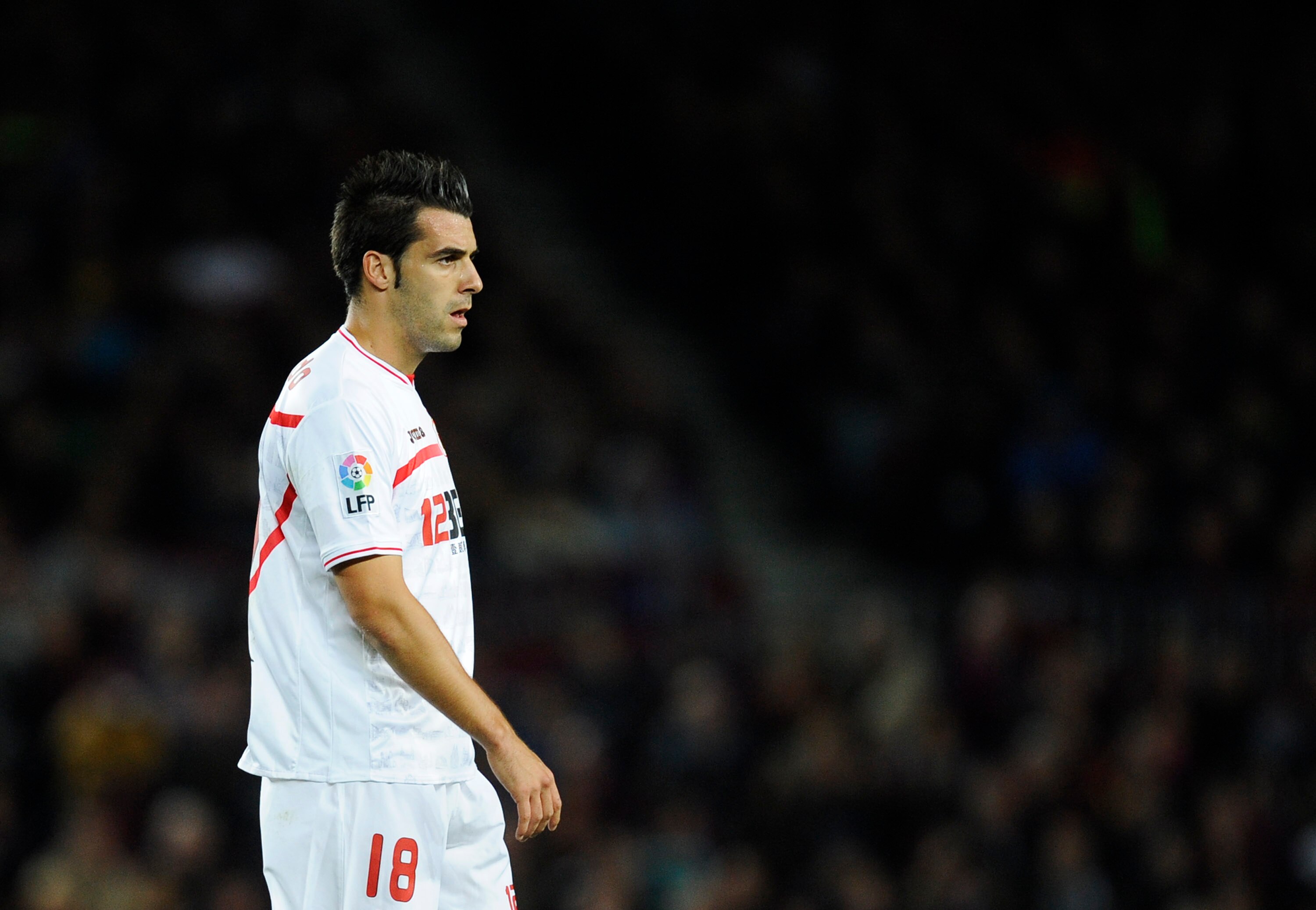 BARCELONA, SPAIN - OCTOBER 30:  Alvaro Negredo of Sevilla FC looks on during the La Liga match between Barcelona and Sevilla FC on October 30, 2010 in Barcelona, Spain. Barcelona won the match 5-0.  (Photo by David Ramos/Getty Images)