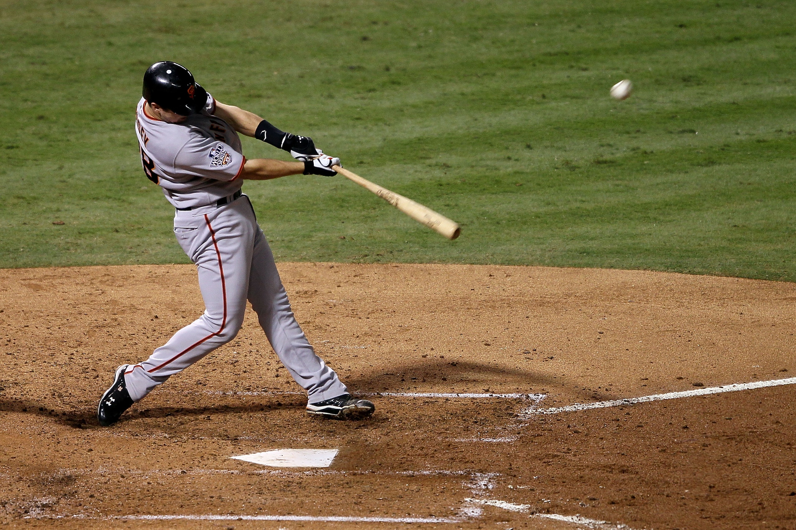ARLINGTON, TX - NOVEMBER 01:  Buster Posey #28 of the San Francisco Giants bats against the Texas Rangers in Game Five of the 2010 MLB World Series at Rangers Ballpark in Arlington on November 1, 2010 in Arlington, Texas.  (Photo by Elsa/Getty Images)