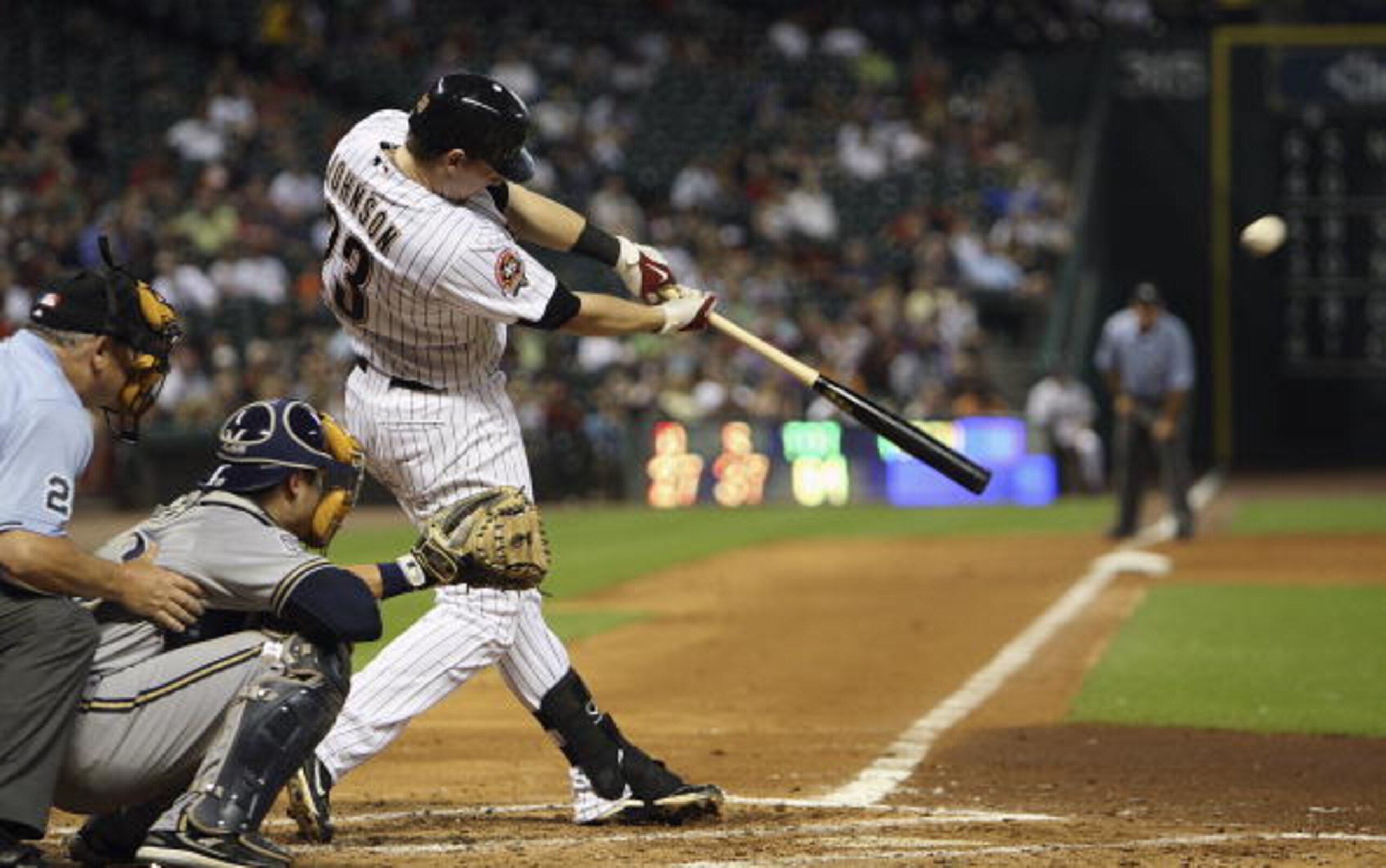 HOUSTON - JULY 30: Chris Johnson #23 of the Houston Astros hits a three-run home run in the fourth inning against the Milwaukee Brewers at Minute Maid Park on July 30, 2010 in Houston, Texas. Houston won 5-0. (Photo by Bob Levey/Getty Images) HOUSTON - JULY 30: Chris Johnson #23 of the Houston Astros hits a three-run home run in the fourth inning against the Milwaukee Brewers at Minute Maid Park on July 30, 2010 in Houston, Texas. Houston won 5-0. (Photo by Bob Levey/Getty Images)