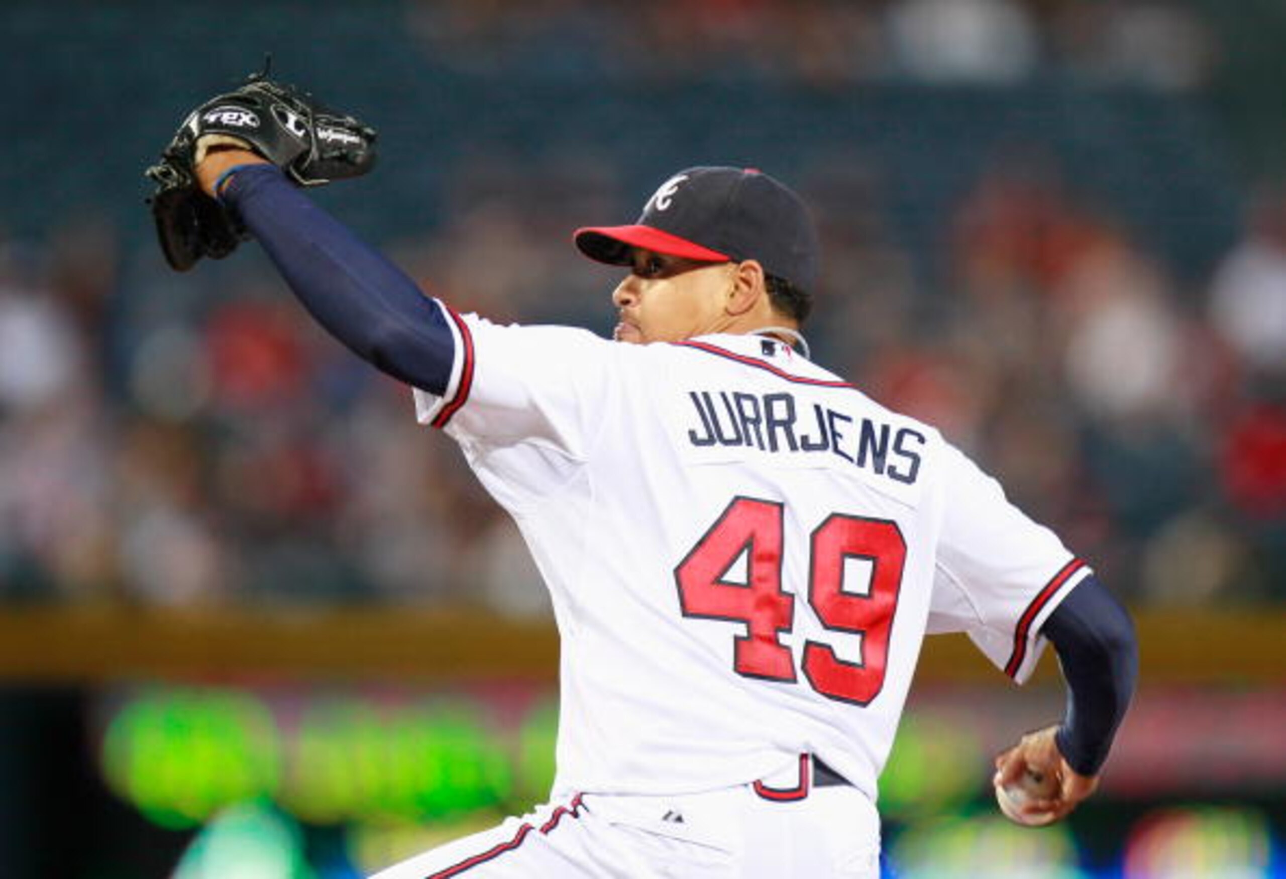 ATLANTA - SEPTEMBER 09: Starting pitcher Jair Jurrjens #49 of the Atlanta Braves against the St. Louis Cardinals at Turner Field on September 9, 2010 in Atlanta, Georgia. (Photo by Kevin C. Cox/Getty Images) ATLANTA - SEPTEMBER 09: Starting pitcher Jair Jurrjens #49 of the Atlanta Braves against the St. Louis Cardinals at Turner Field on September 9, 2010 in Atlanta, Georgia. (Photo by Kevin C. Cox/Getty Images)