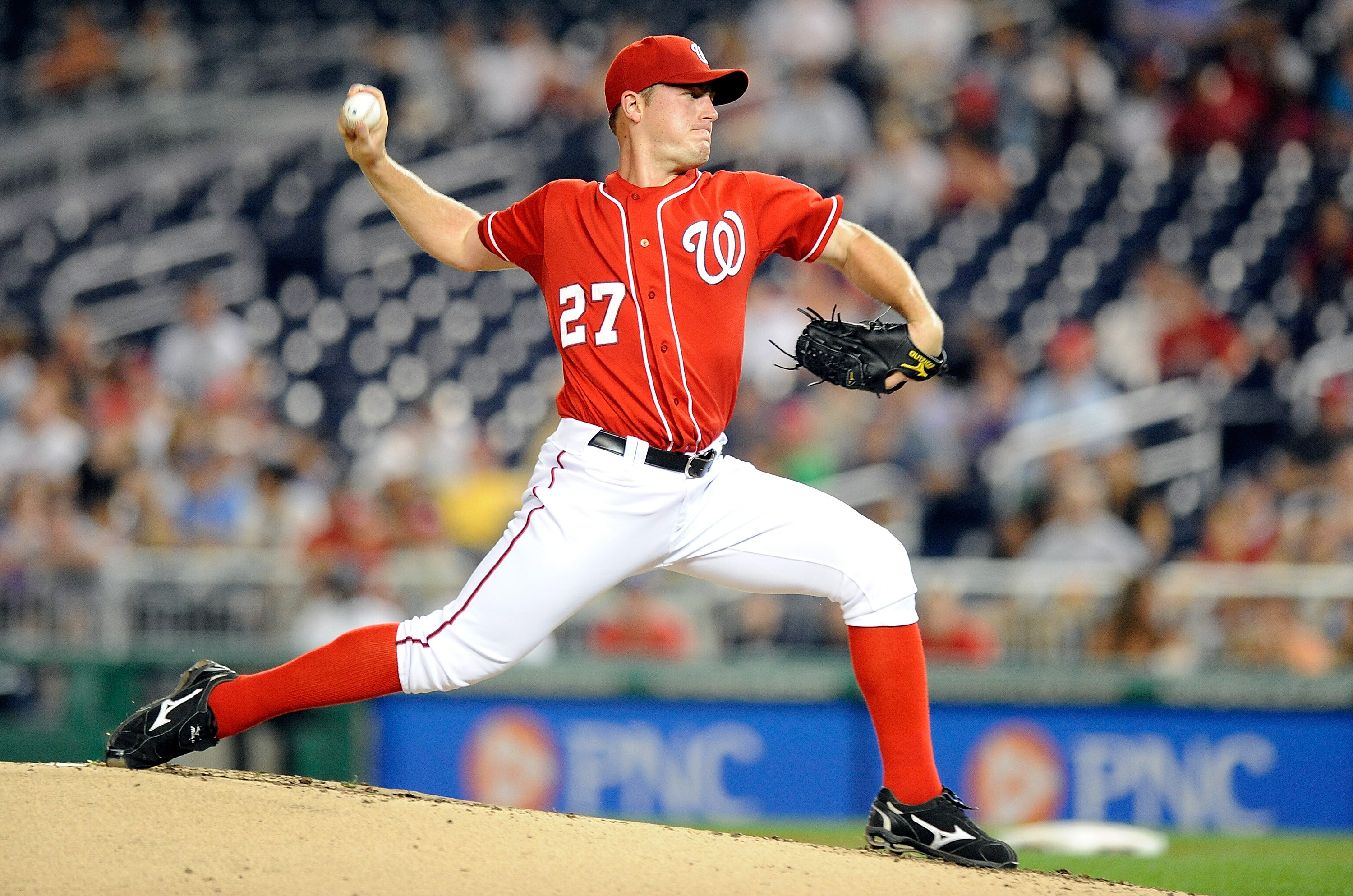 WASHINGTON - SEPTEMBER 24:  Jordan Zimmermann #27 of the Washington Nationals pitches against the Atlanta Braves at Nationals Park on September 24, 2010 in Washington, DC.  (Photo by Greg Fiume/Getty Images)