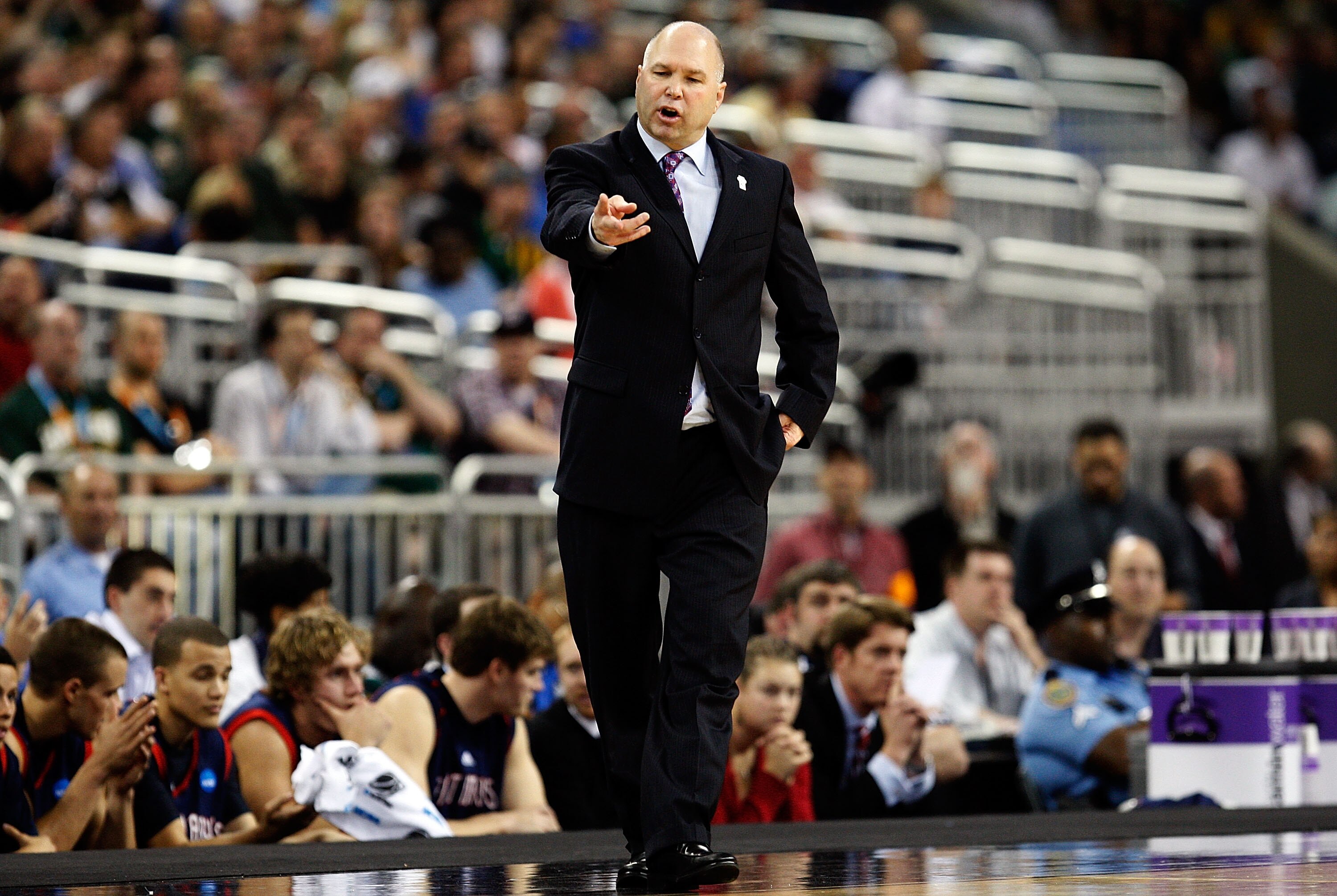 HOUSTON - MARCH 26:  Head coach Randy Bennett of the St. Mary's Gaels during play against the Baylor Bears during the south regional semifinal of the 2010 NCAA men's basketball tournament at Reliant Stadium on March 26, 2010 in Houston, Texas.  (Photo by