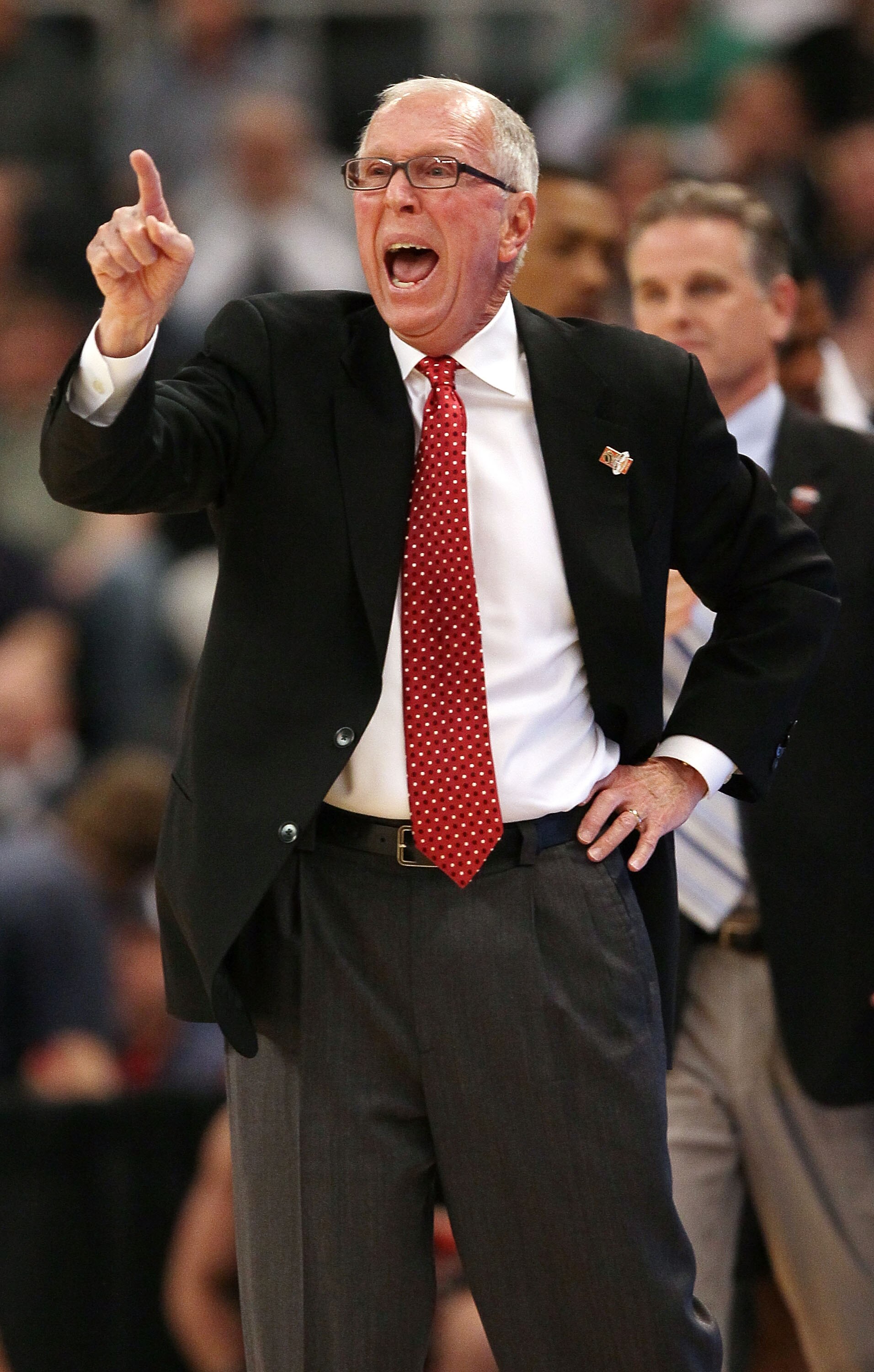 PROVIDENCE, RI - MARCH 18:  Head coach Steve Fisher of the San Diego State Aztecs directs his players in the first half against the Tennessee Volunteers during the first round of the 2010 NCAA men's basketball tournament on March 18, 2010 at the Dunkin Do