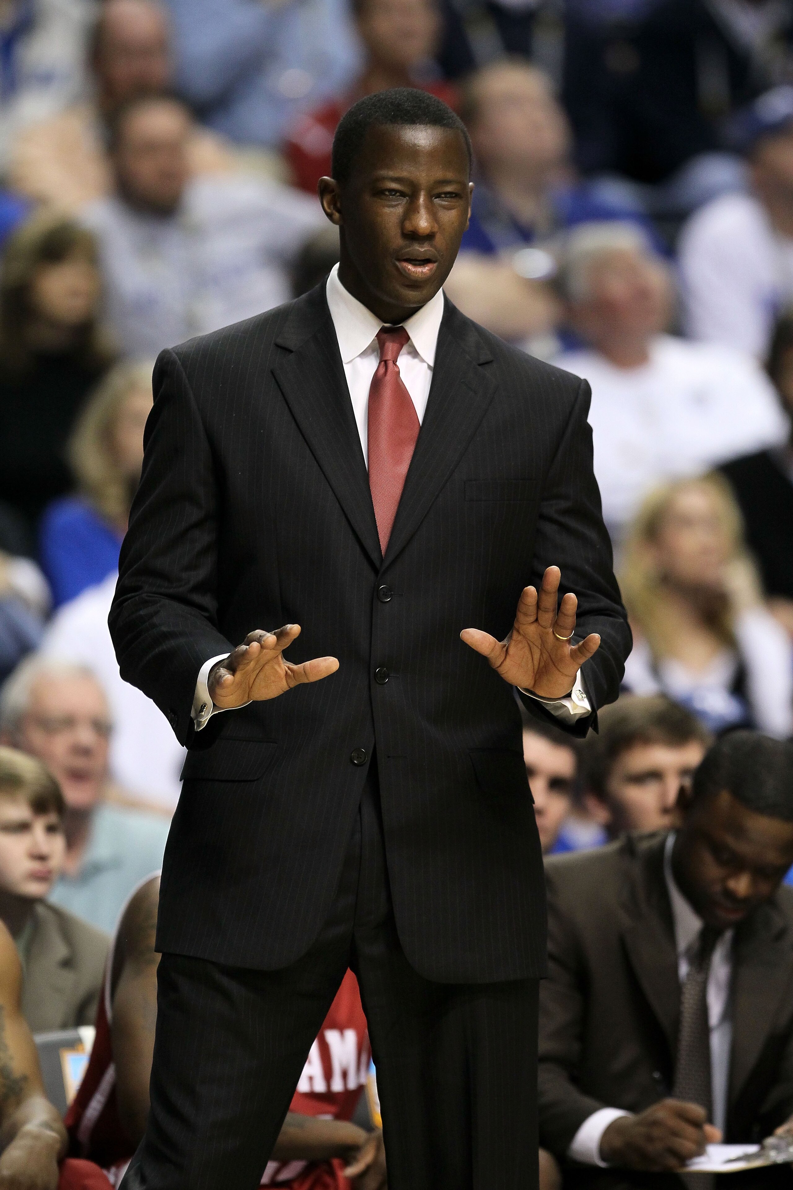NASHVILLE, TN - MARCH 12: Head coach Anthony Grant of the Alabama Crimson Tide reacts as he coaches against the Kentucky Wildcats during the quarterfinals of the SEC Men's Basketball Tournament at the Bridgestone Arena on March 12, 2010 in Nashville, Ten NASHVILLE, TN - MARCH 12: Head coach Anthony Grant of the Alabama Crimson Tide reacts as he coaches against the Kentucky Wildcats during the quarterfinals of the SEC Men's Basketball Tournament at the Bridgestone Arena on March 12, 2010 in Nashville, Ten