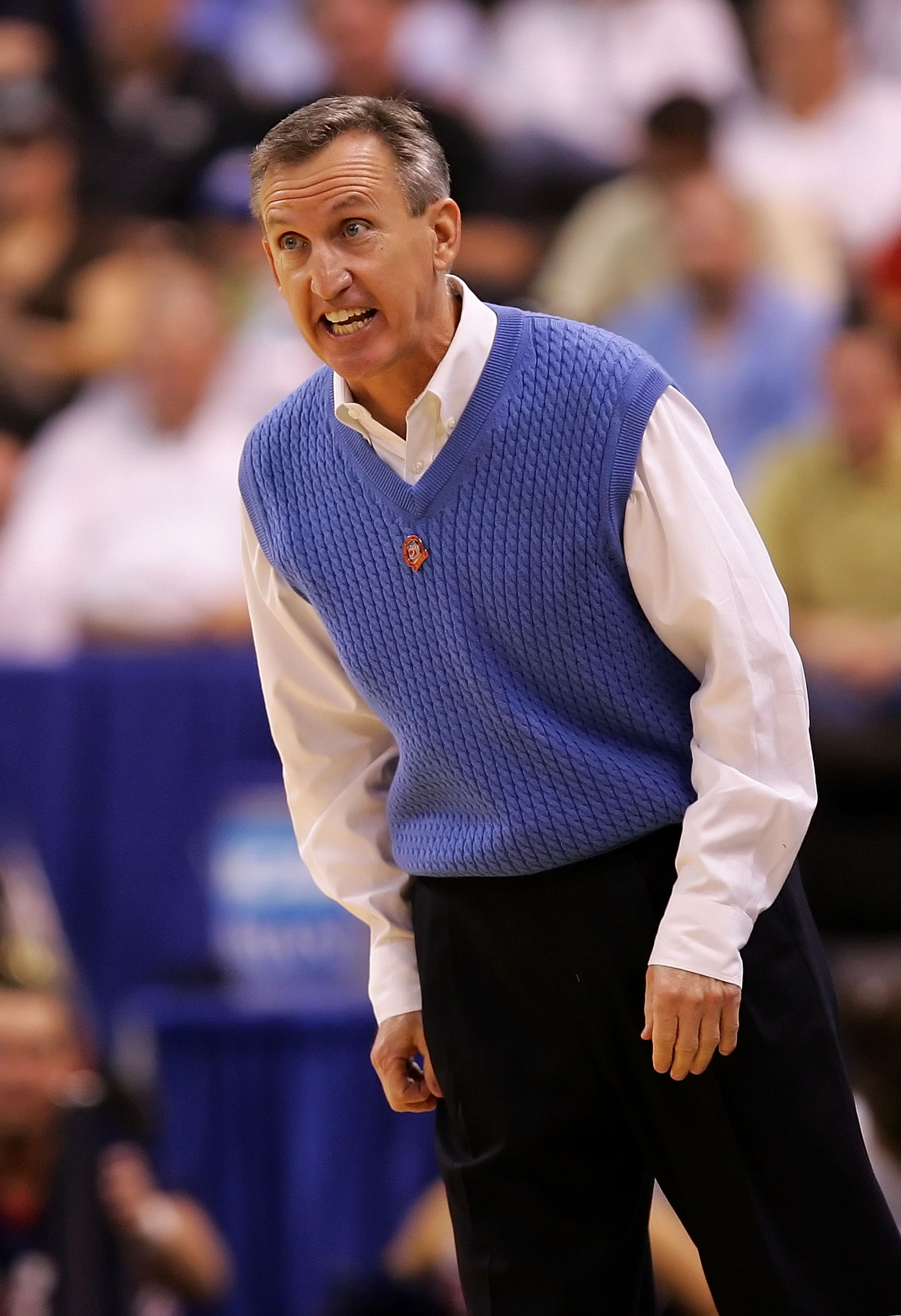 WINSTON-SALEM, NC - MARCH 15: Head coach Rick Byrd of the Belmont Bruins reacts in the first half against the Georgetown Hoyas during round one of the NCAA Men's Basketball Tournament at Lawrence Joel Veterans Memorial Coliseum on March 15, 2007 in Winst WINSTON-SALEM, NC - MARCH 15: Head coach Rick Byrd of the Belmont Bruins reacts in the first half against the Georgetown Hoyas during round one of the NCAA Men's Basketball Tournament at Lawrence Joel Veterans Memorial Coliseum on March 15, 2007 in Winst