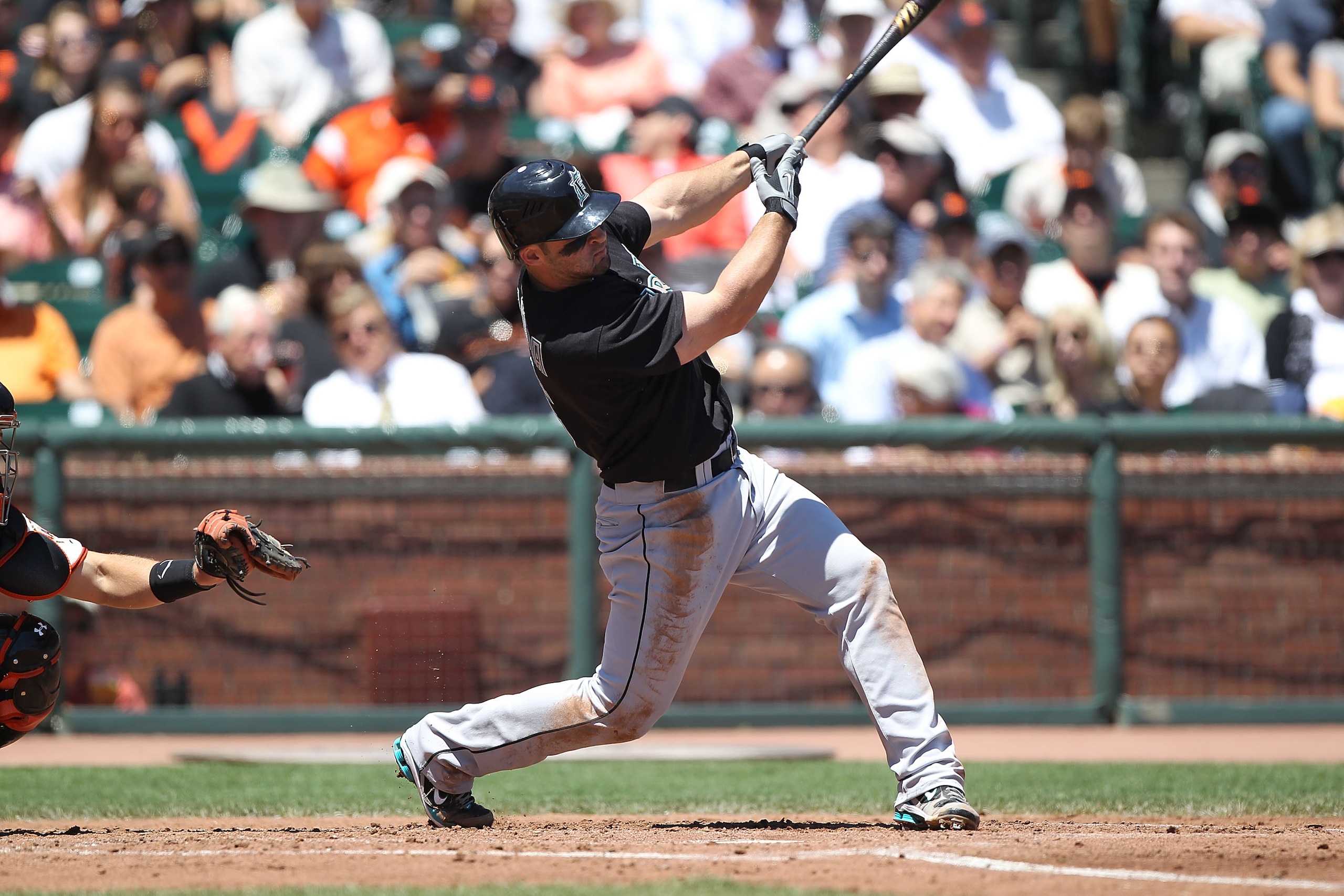 SAN FRANCISCO - JULY 29:  Dan Uggla #6 of the Florida Marlins bats against the San Francisco Giants during an MLB game at AT&T Park on July 29, 2010 in San Francisco, California.  (Photo by Jed Jacobsohn/Getty Images)