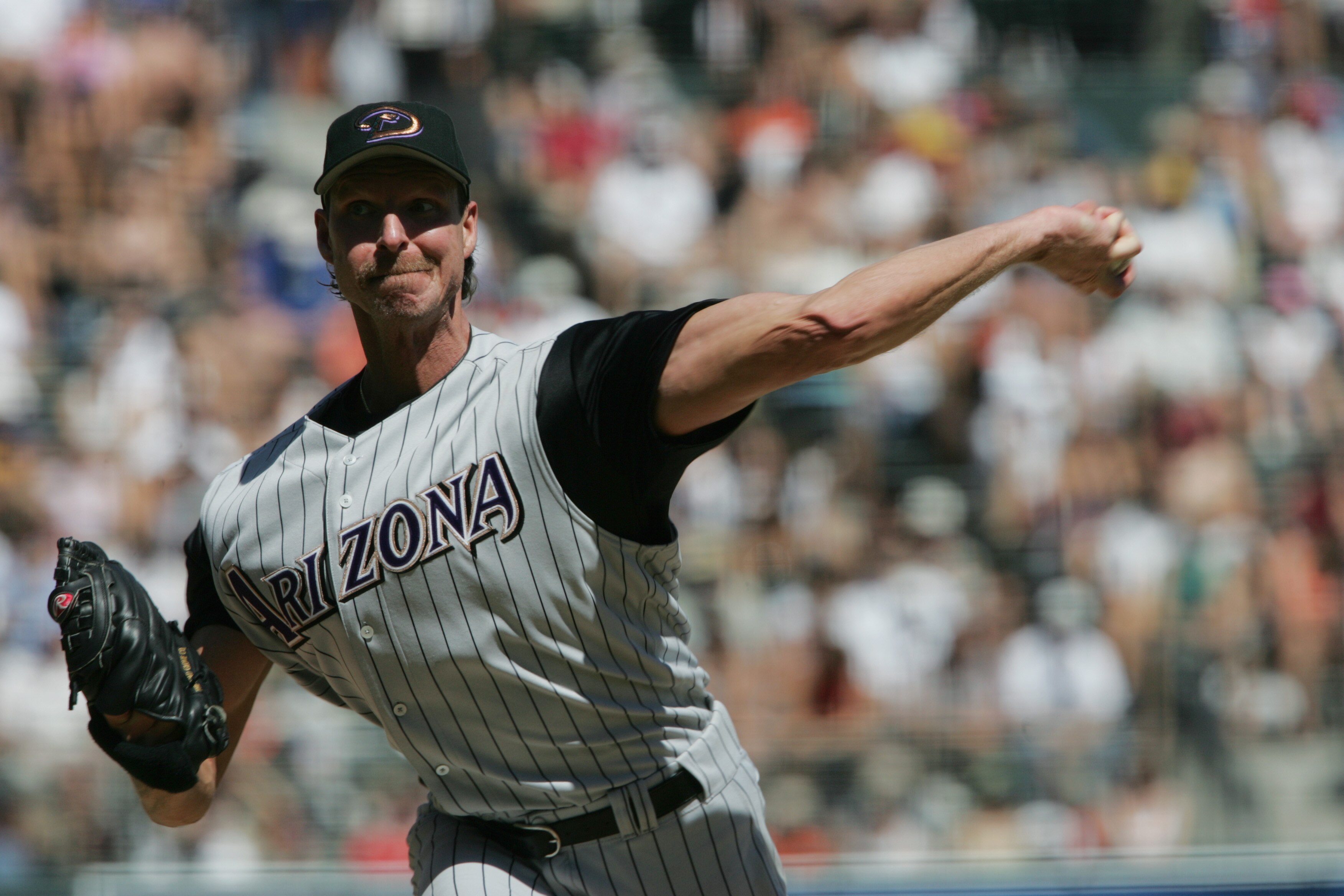 SAN FRANCISCO - SEPTEMBER 5:  Pitcher Randy Johnson #51 the Arizona Diamondbacks delivers against the San Francisco Giants during the game at SBC Park on September 5, 2004 in San Francisco, California. The Giants won 4-1.  (Photo by Stephen Dunn/Getty Ima