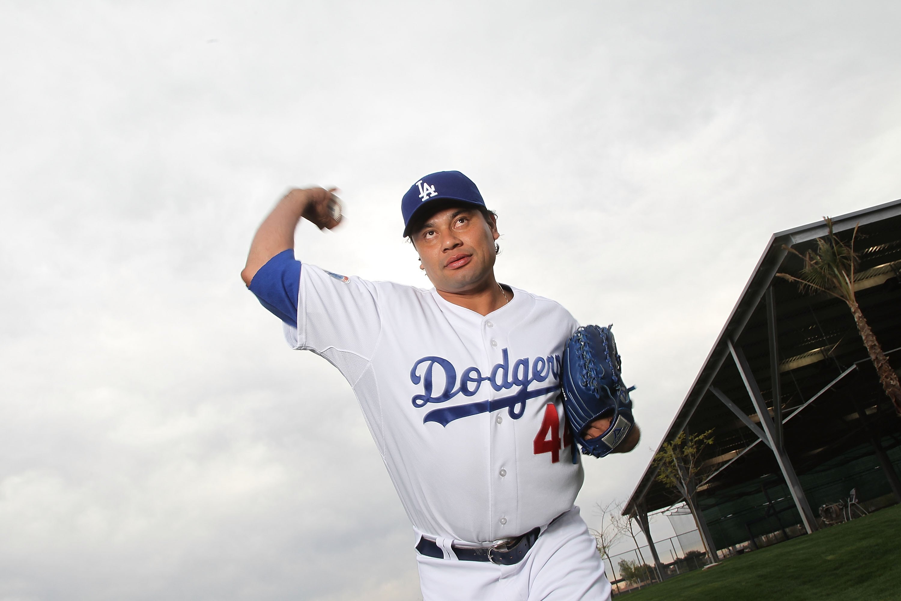 GLENDALE, AZ - FEBRUARY 27:  Vincente Padilla of the Los Angeles Dodgers poses during media photo day on February 27, 2010 at the Ballpark at Camelback Ranch, in Glendale, Arizona.  (Photo by Jed Jacobsohn/Getty Images)