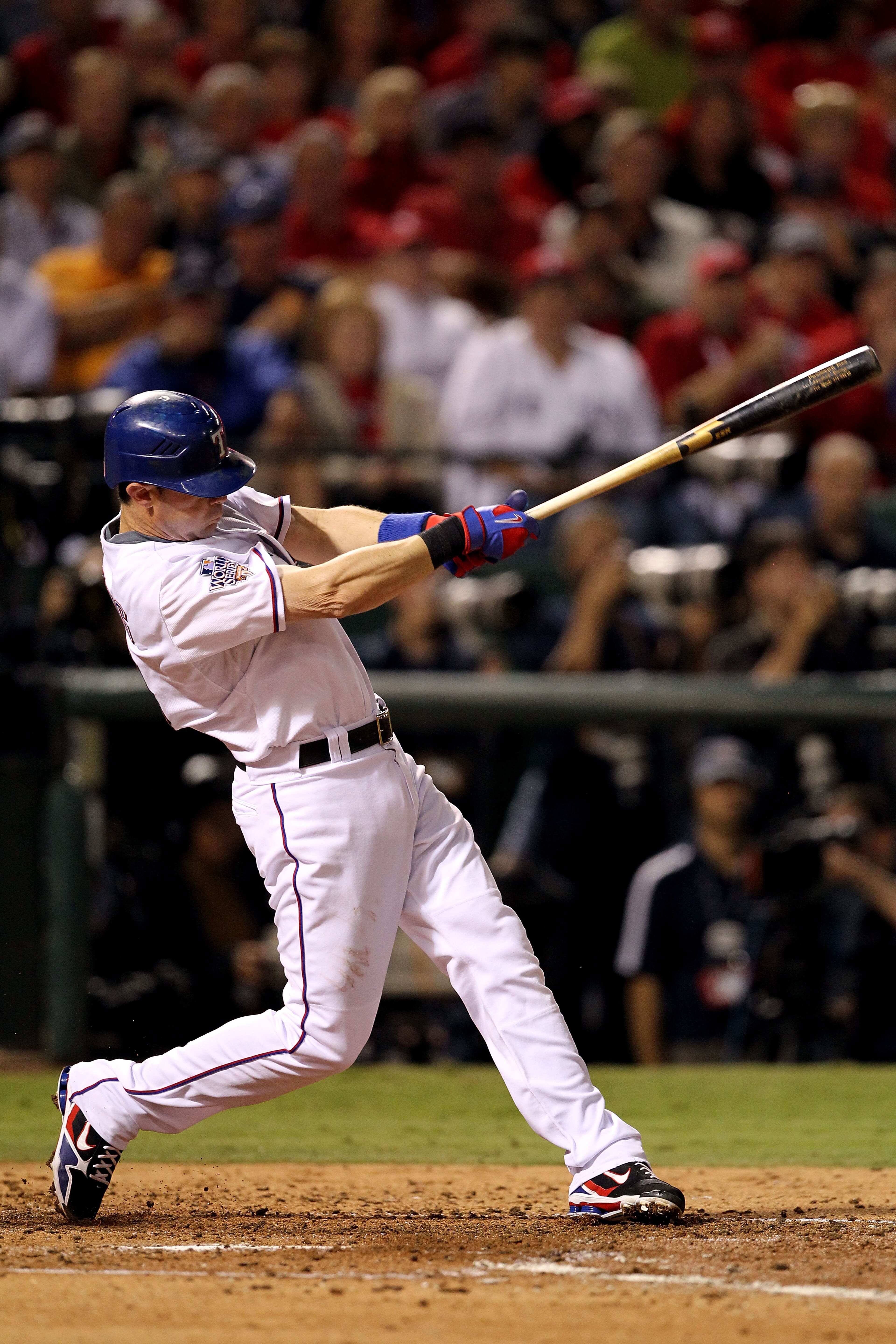 ARLINGTON, TX - NOVEMBER 01:  Michael Young #10 of the Texas Rangers bats against the San Francisco Giants in Game Five of the 2010 MLB World Series at Rangers Ballpark in Arlington on November 1, 2010 in Arlington, Texas.  (Photo by Ronald Martinez/Getty
