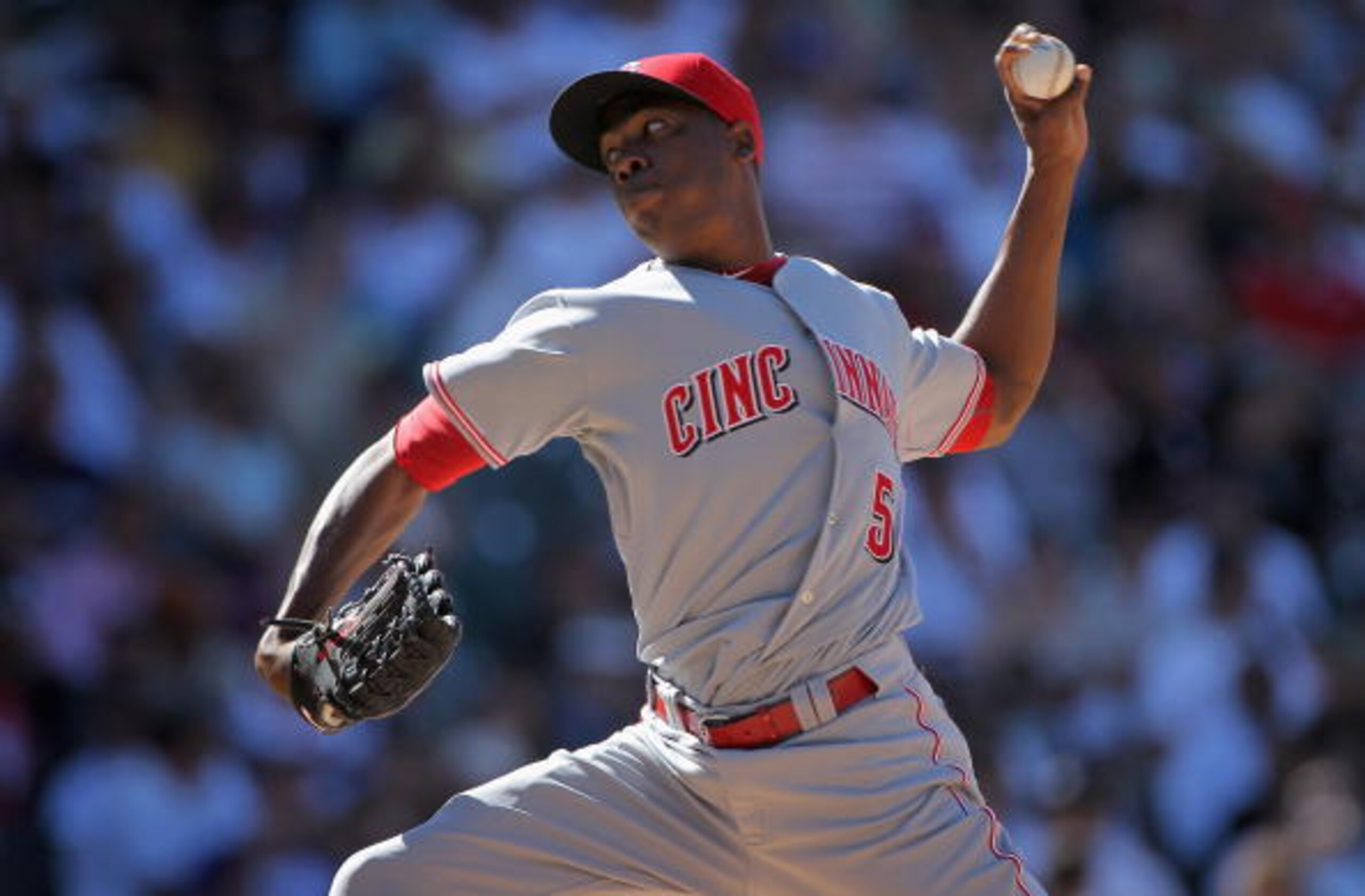 DENVER - SEPTEMBER 06:  Relief pitcher Aroldis Chapman #54 of the Cincinnati Reds delivers against the Colorado Rockies at Coors Field on September 6, 2010 in Denver, Colorado. The Rockies defeated the Reds 10-5.  (Photo by Doug Pensinger/Getty Images)
