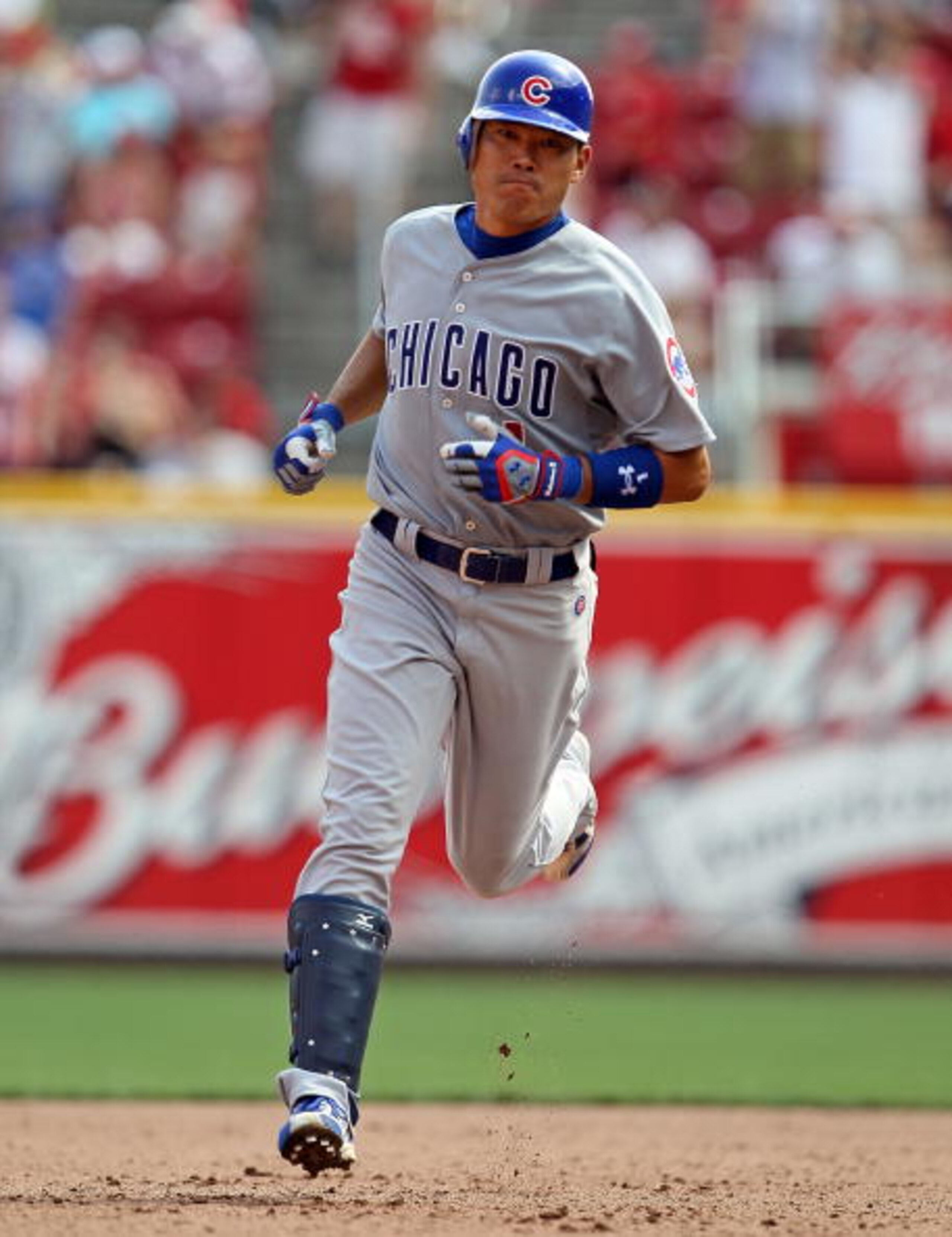 CINCINNATI - AUGUST 29:  Kosuke Fukudome #1 of the Chicago Cubs is pictured after hitting a home run during the game against the Cincinnati Reds at Great American Ball Park on August 29, 2010 in Cincinnati, Ohio.  (Photo by Andy Lyons/Getty Images)