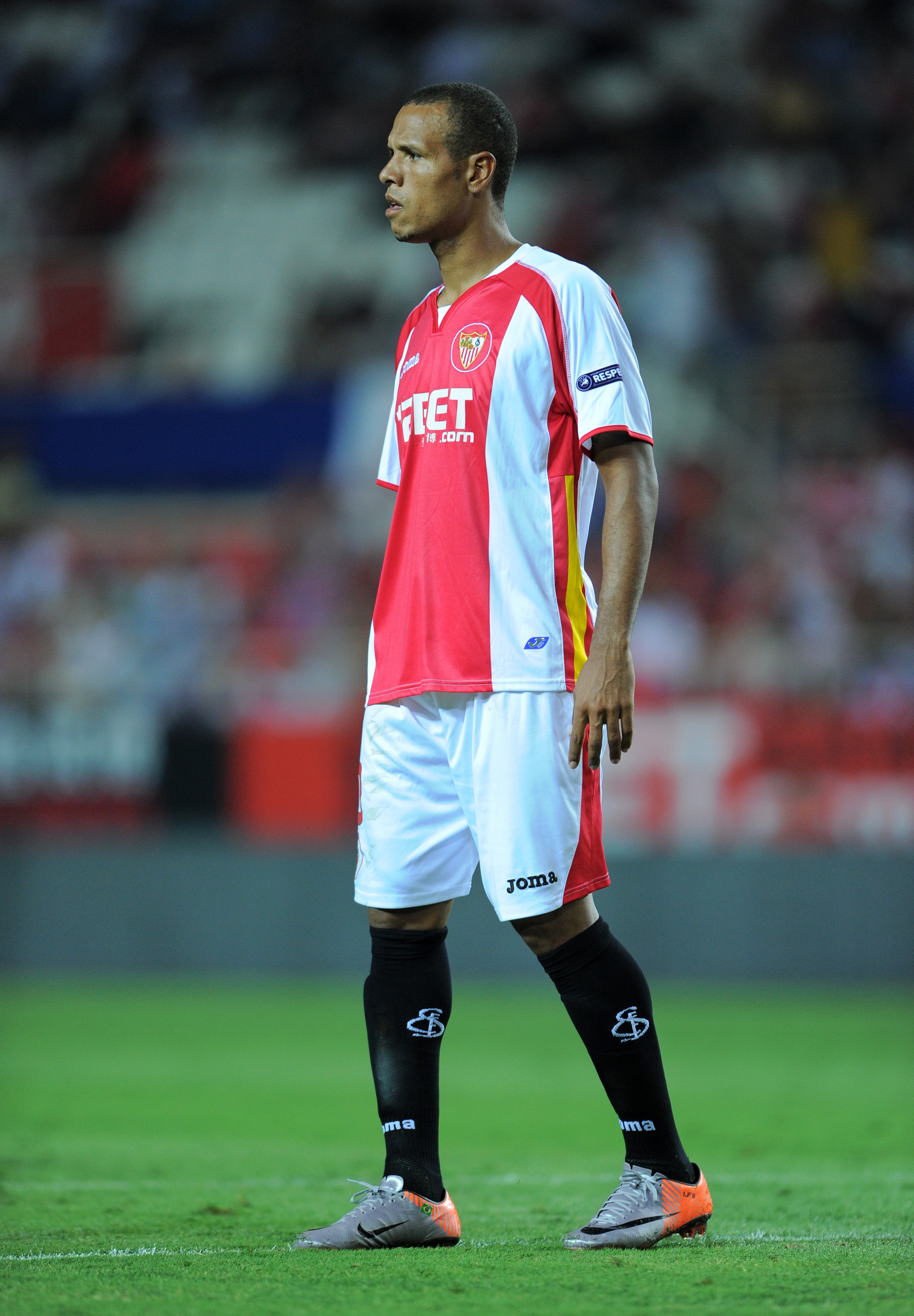 SEVILLE, SPAIN - SEPTEMBER 16:  Luis Fabiano of Sevilla looks on during the UEFA Europa League group J match between Sevilla and Paris Saint Germain at the Estadio Ramon Sanchez Pizjuan on September 16, 2010 in Seville, Spain. Paris Saint Germain won the