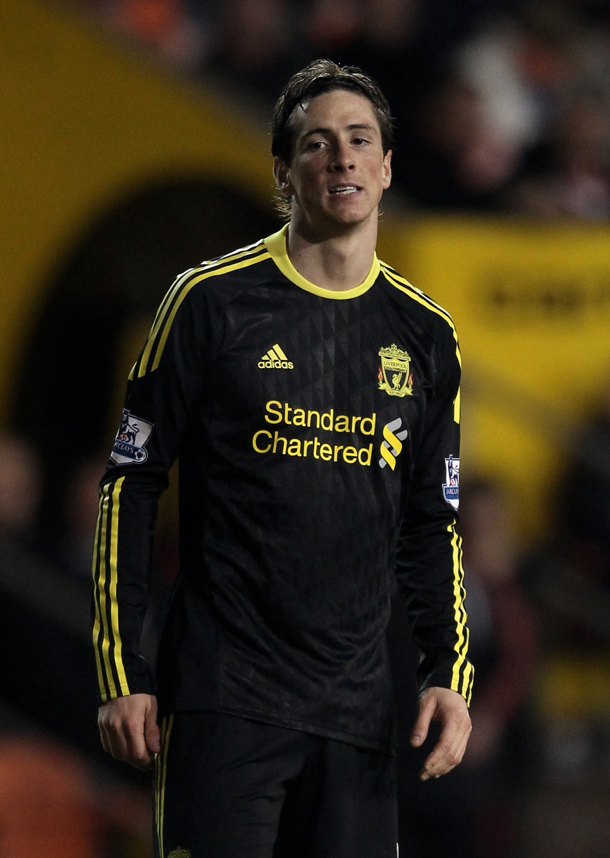 BLACKPOOL, ENGLAND - JANUARY 12:  Fernando Torres of Liverpool reacts to a missed chance during the Barclays Premier League match between Blackpool and Liverpool at Bloomfield Road on January 12, 2011 in Blackpool, England.  (Photo by Alex Livesey/Getty I