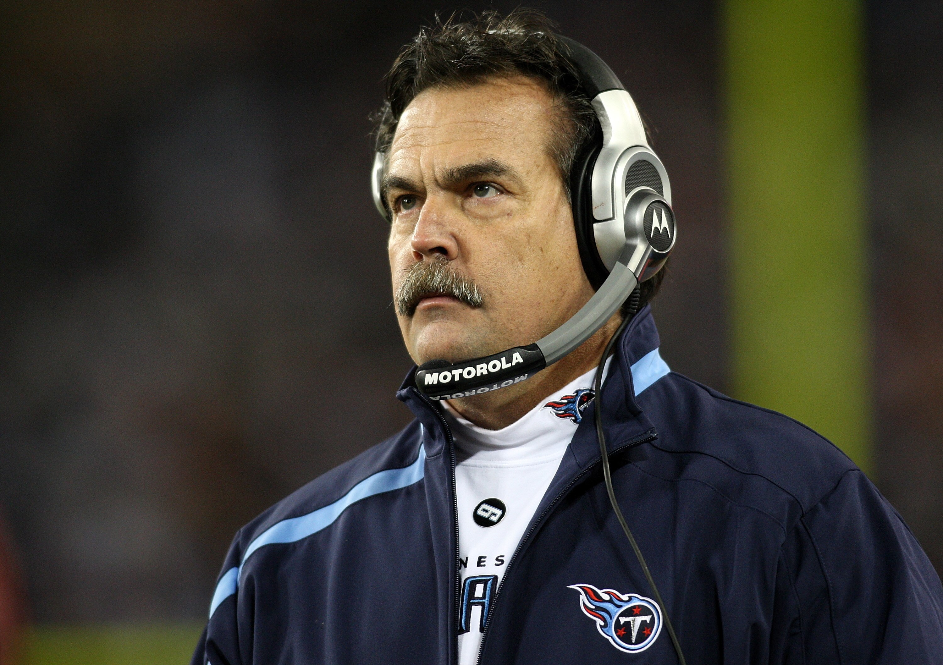NASHVILLE, TN - DECEMBER 25: Head Coach Jeff Fisher of the Tennessee Titans looks on as the Titans trail the San Diego Chargers on December 25, 2009 at LP Field in Nashville, Tennessee. (Photo by Rex Brown/Getty Images)